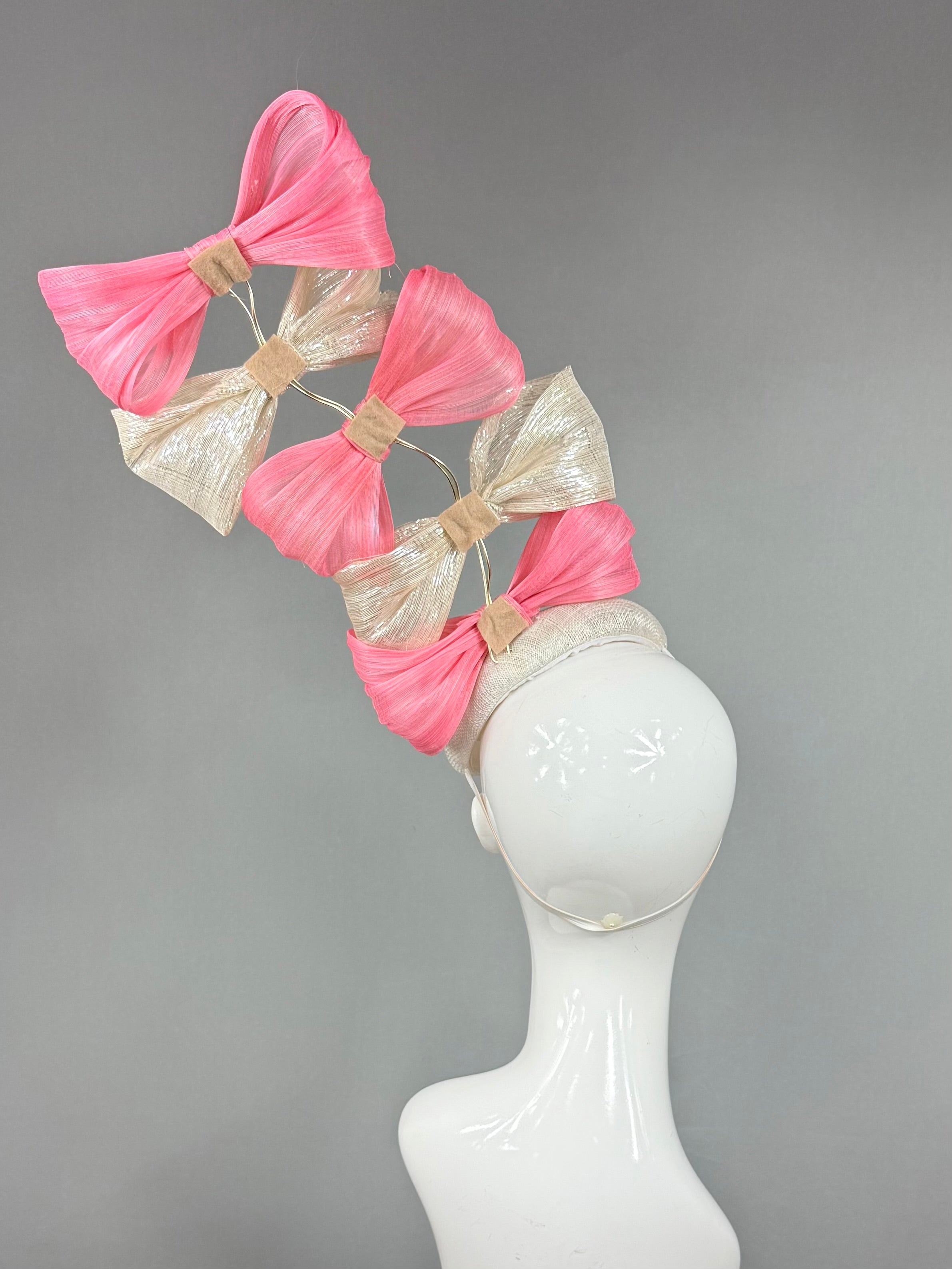 Kentucky Derby Fascinator Hat | Pink and silver bow Headband Hat | Derbyologie
