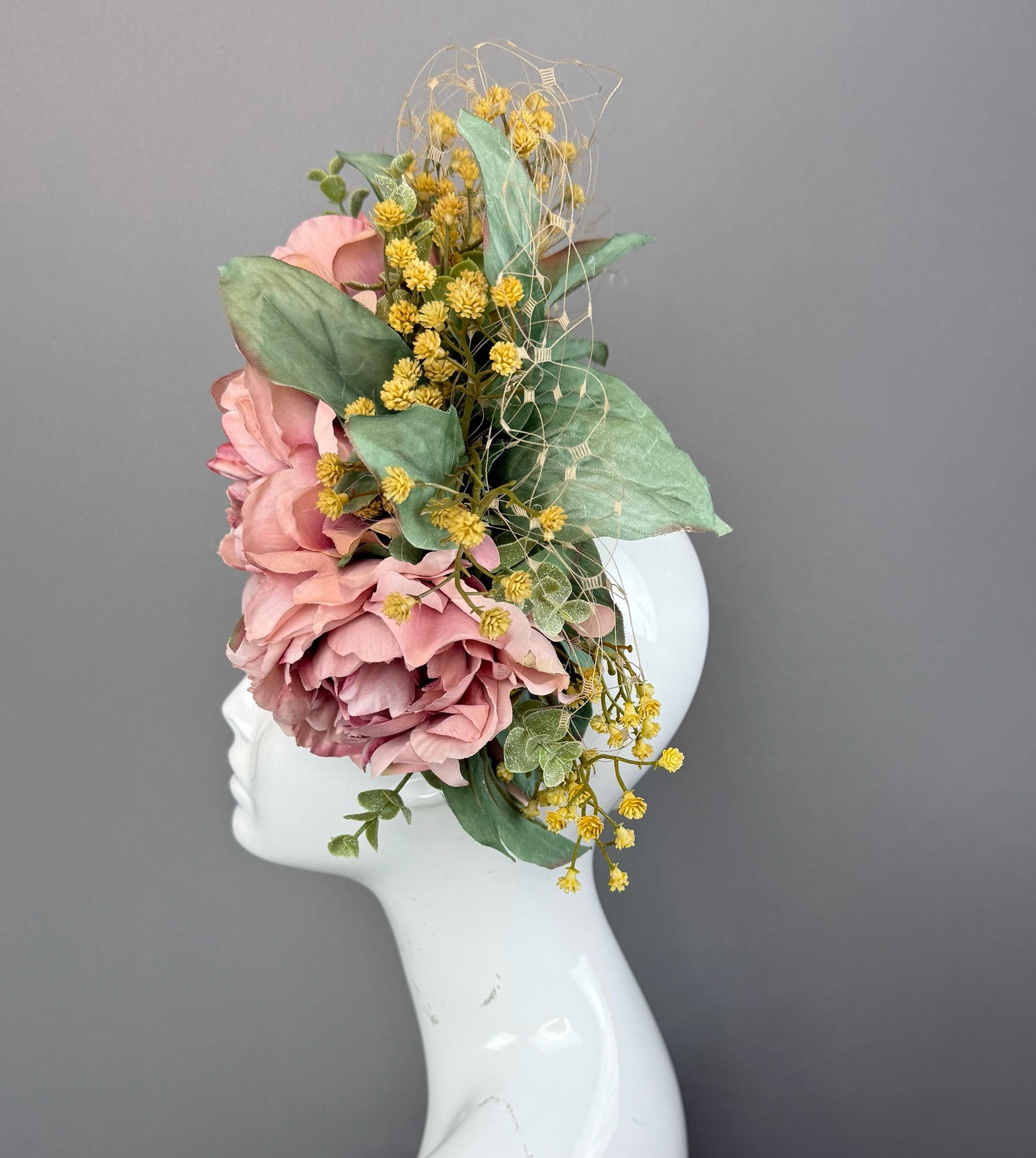 Mauve and Green Kentucky Derby fascinator, Derby Hat Alternative, Garden Collection (GOLD LINE)