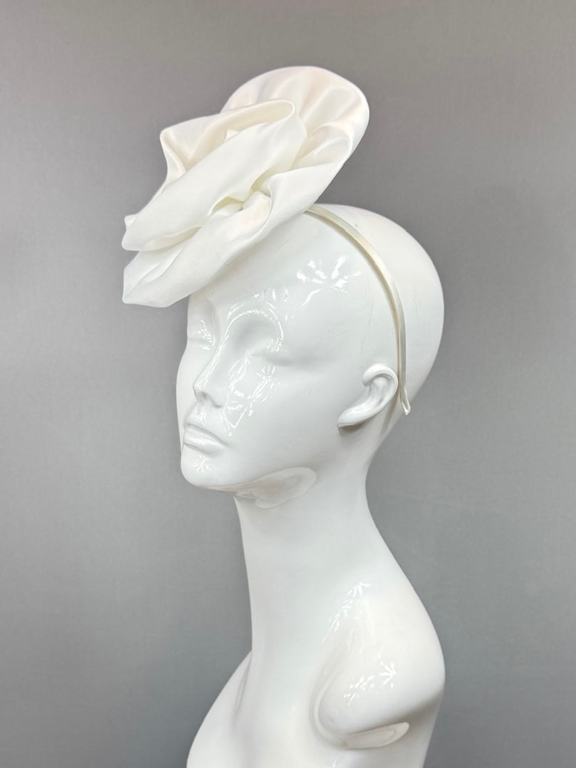 Kentucky Derby Fascinator Hat |  White fabric rose Headpiece | Derbyologie