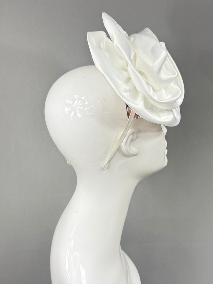 Kentucky Derby Fascinator Hat |  White fabric rose Headpiece | Derbyologie