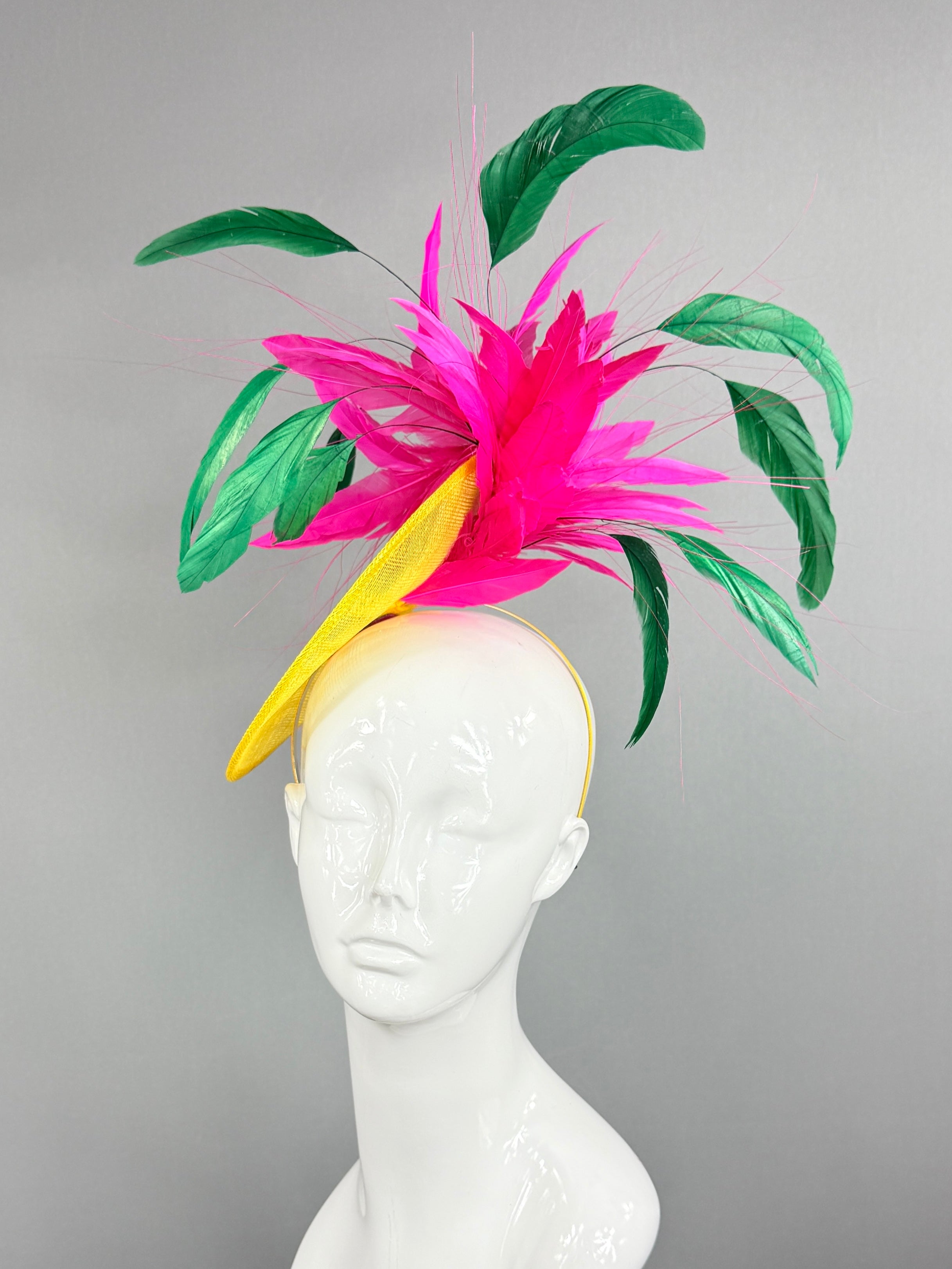 Kentucky Derby Fascinator Hat | Fuchsia, green, and yellow Headpiece | Derbyologie