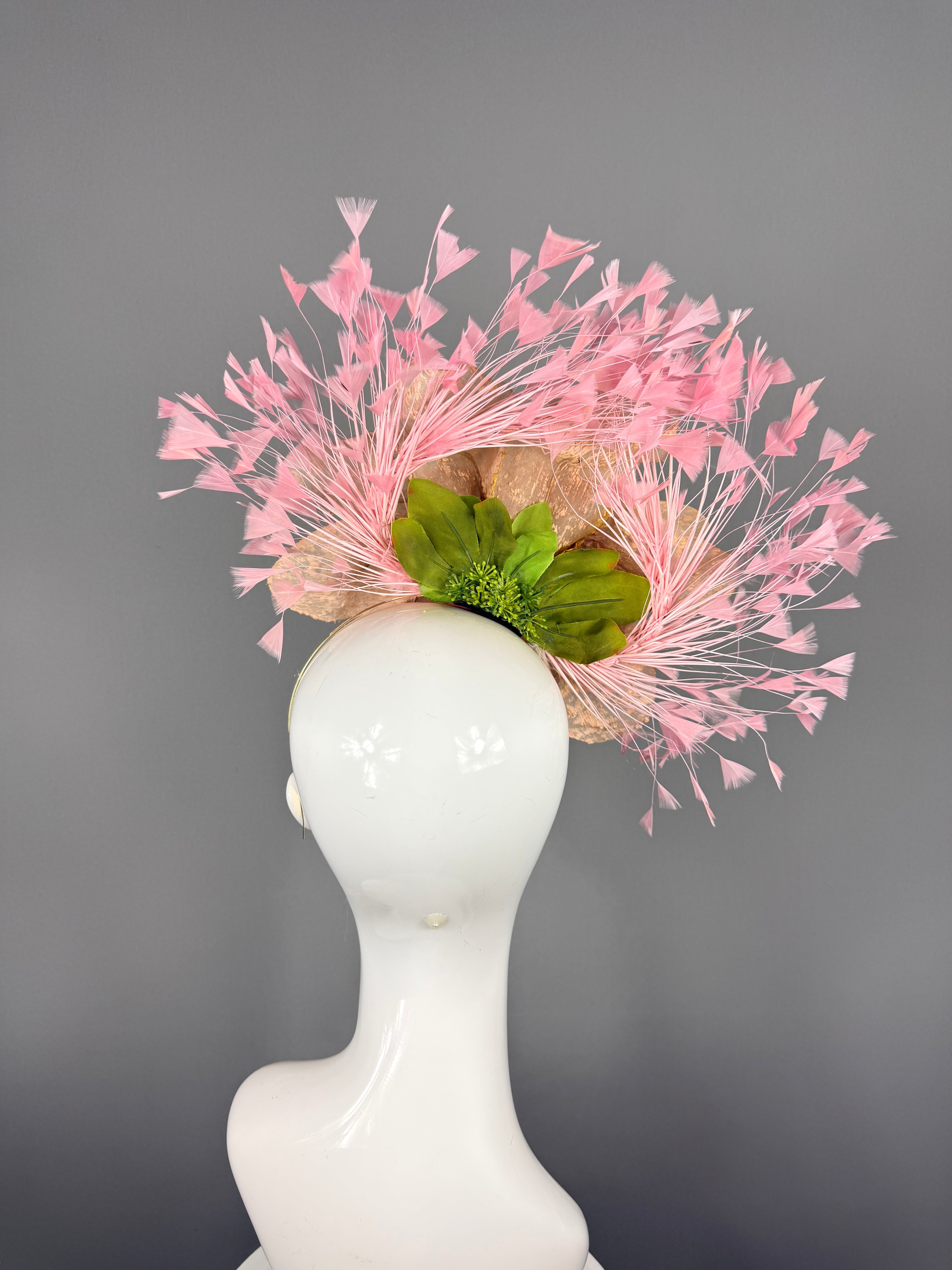 Kentucky Derby Fascinator Hat | Pink & Beige Flower Headpiece | Derbyologie
