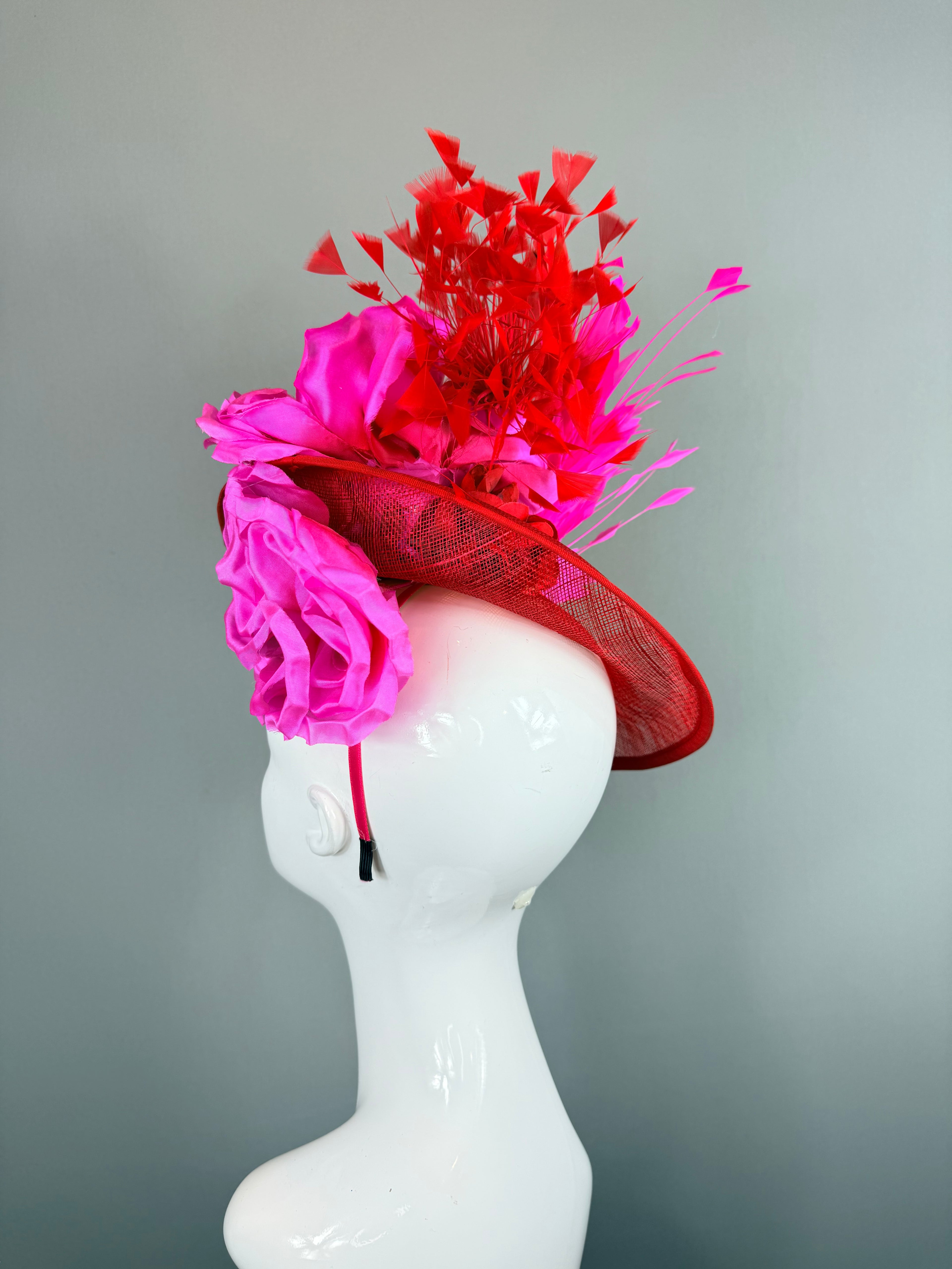 Kentucky Derby Fascinator Hat | Red and Pink Headpiece | Derbyologie