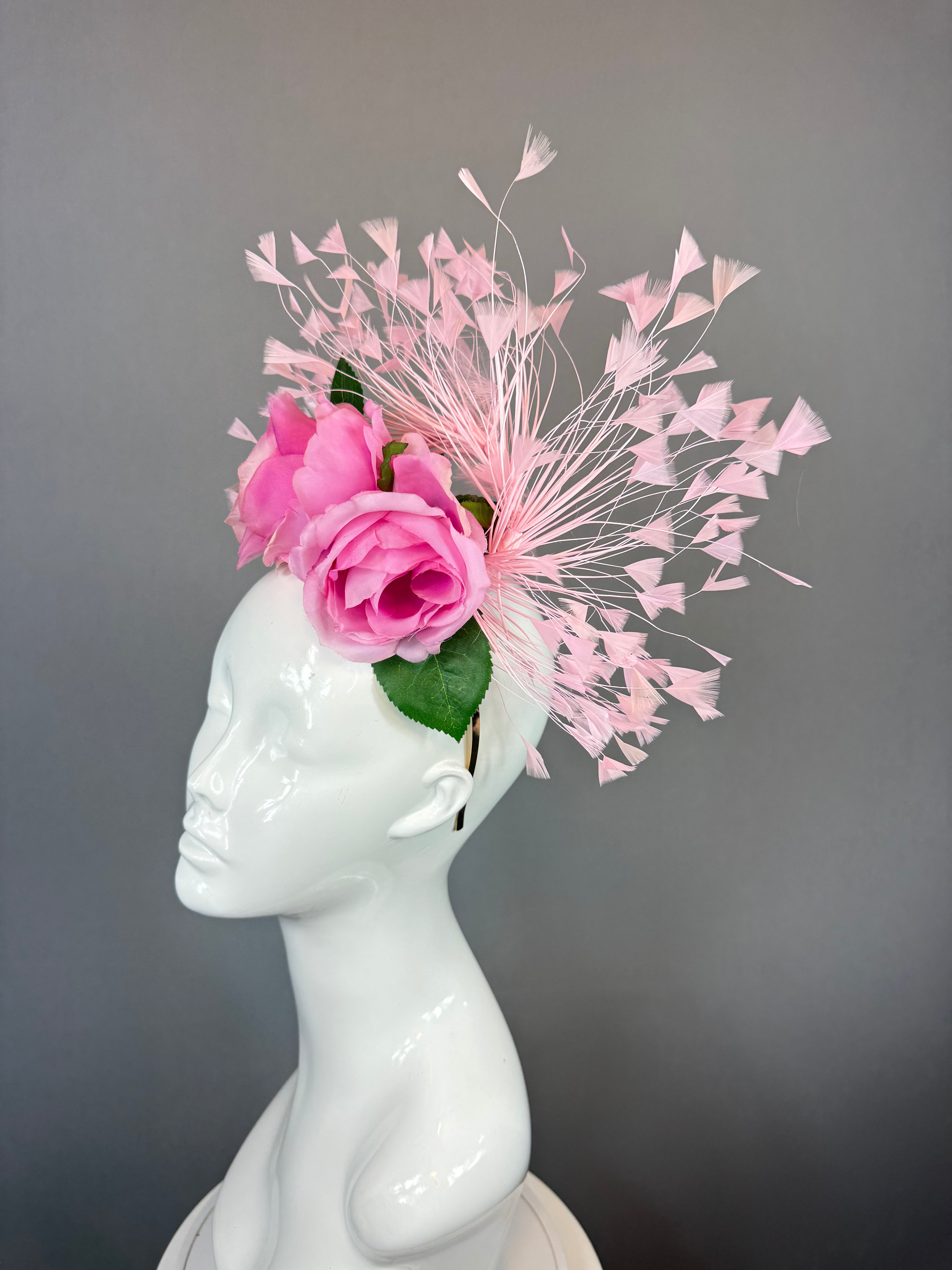Kentucky Derby Fascinator Hat | Pink Rose Feather Headpiece | Derbyologie