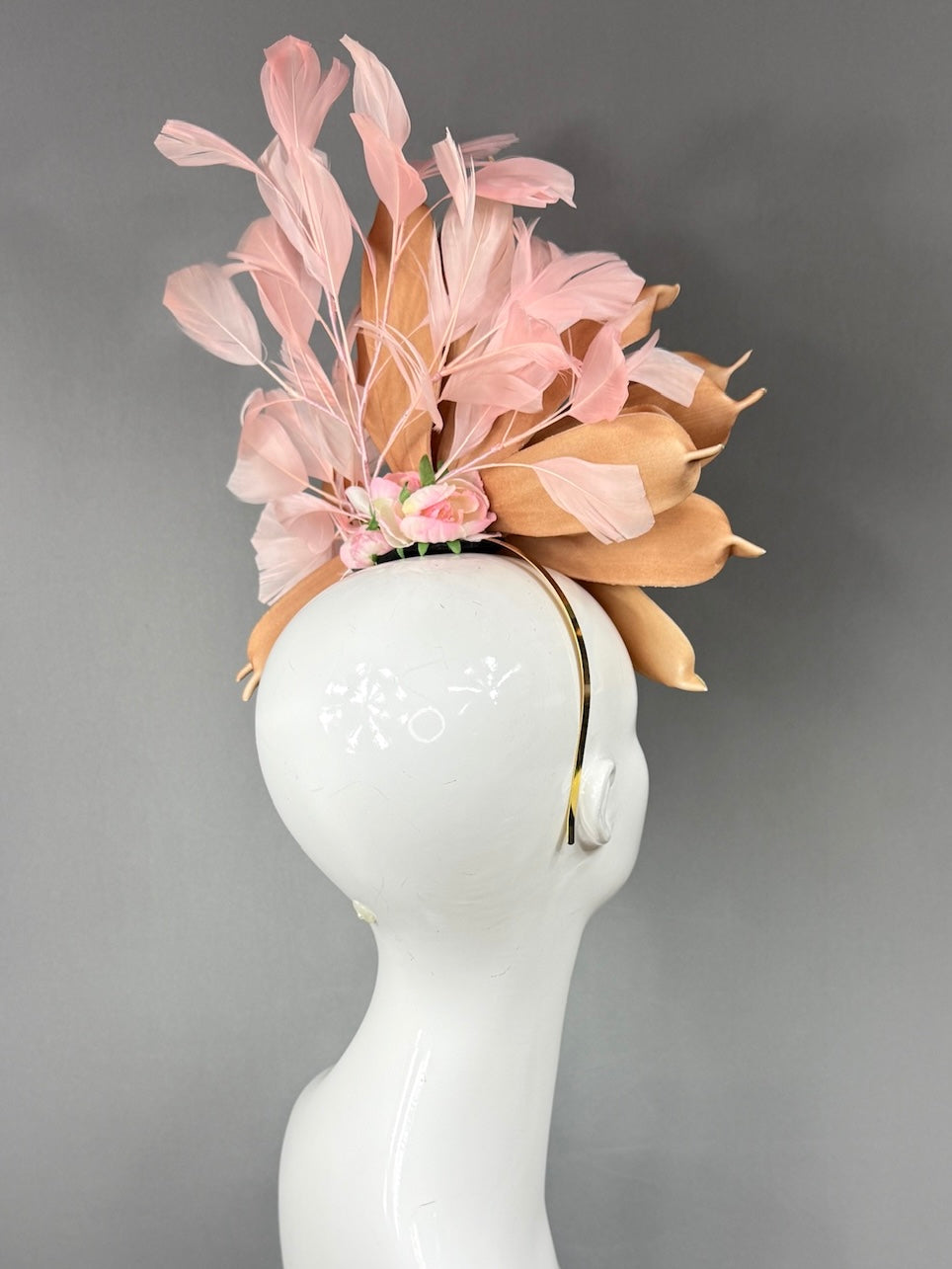 Kentucky Derby Fascinator Hat | Brown daisy and pink feathered Headpiece | Derbyologie