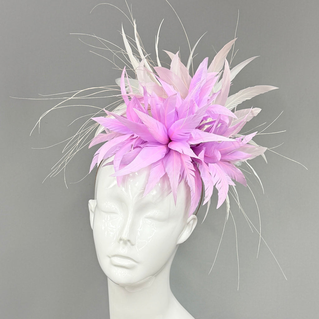 Kentucky Derby Fascinator Hat | White and light purple Headband Hat | Derbyologie