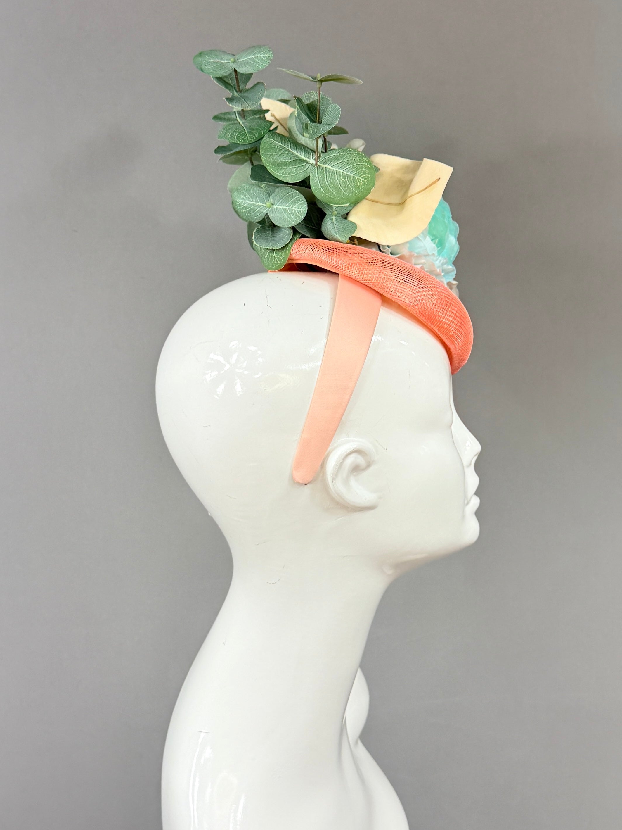 Kentucky Derby Fascinator Hat | Blue, white, green, gold, and peach Headband Hat | Derbyologie