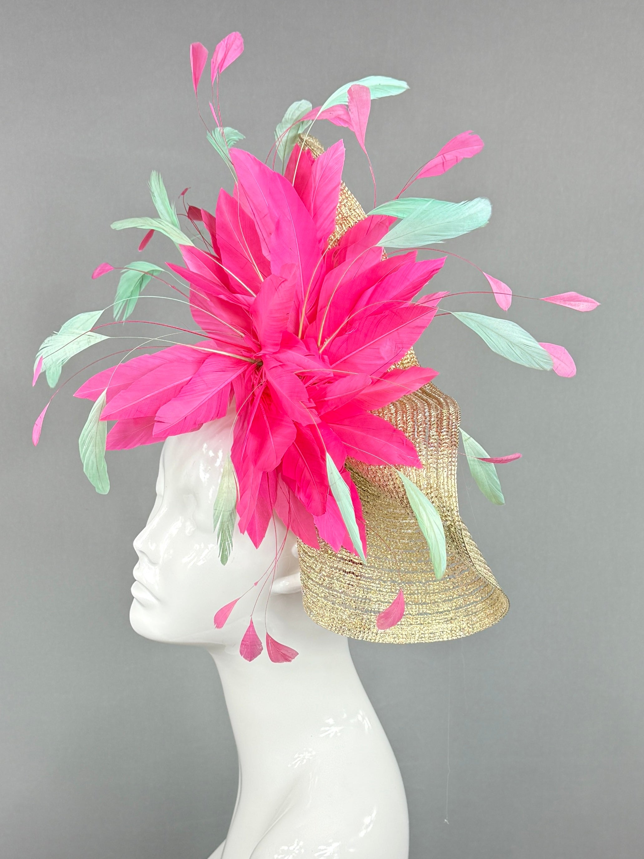 Kentucky Derby Fascinator Hat | Pink, blue, and gold Headpiece | Derbyologie