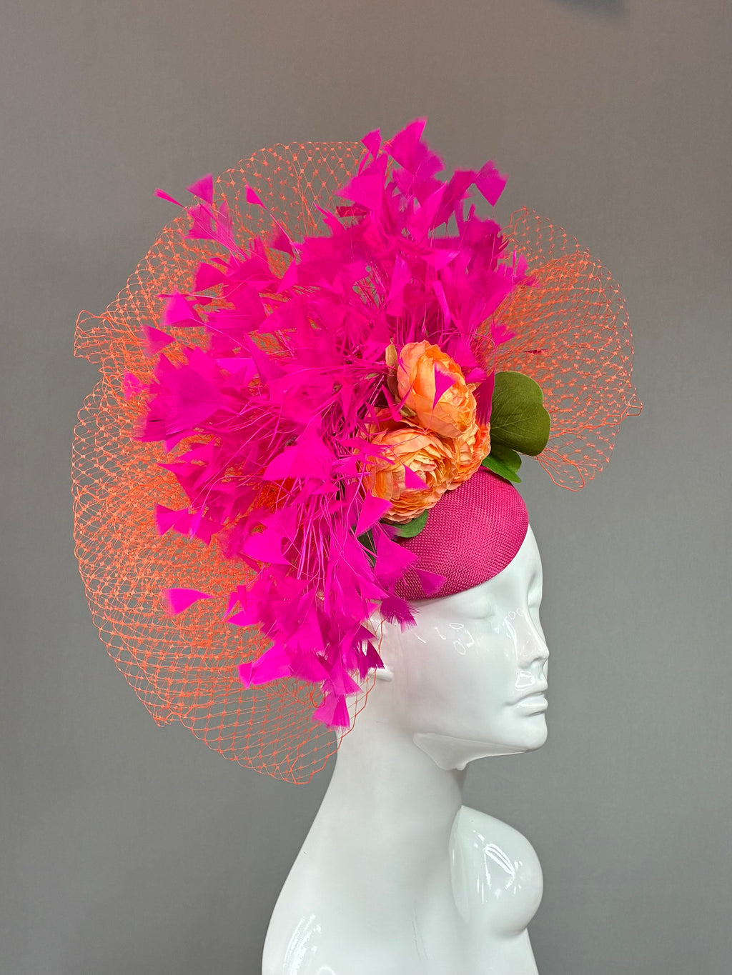 Kentucky Derby Fascinator Hat | Orange, pink, and green Hat | Derbyologie