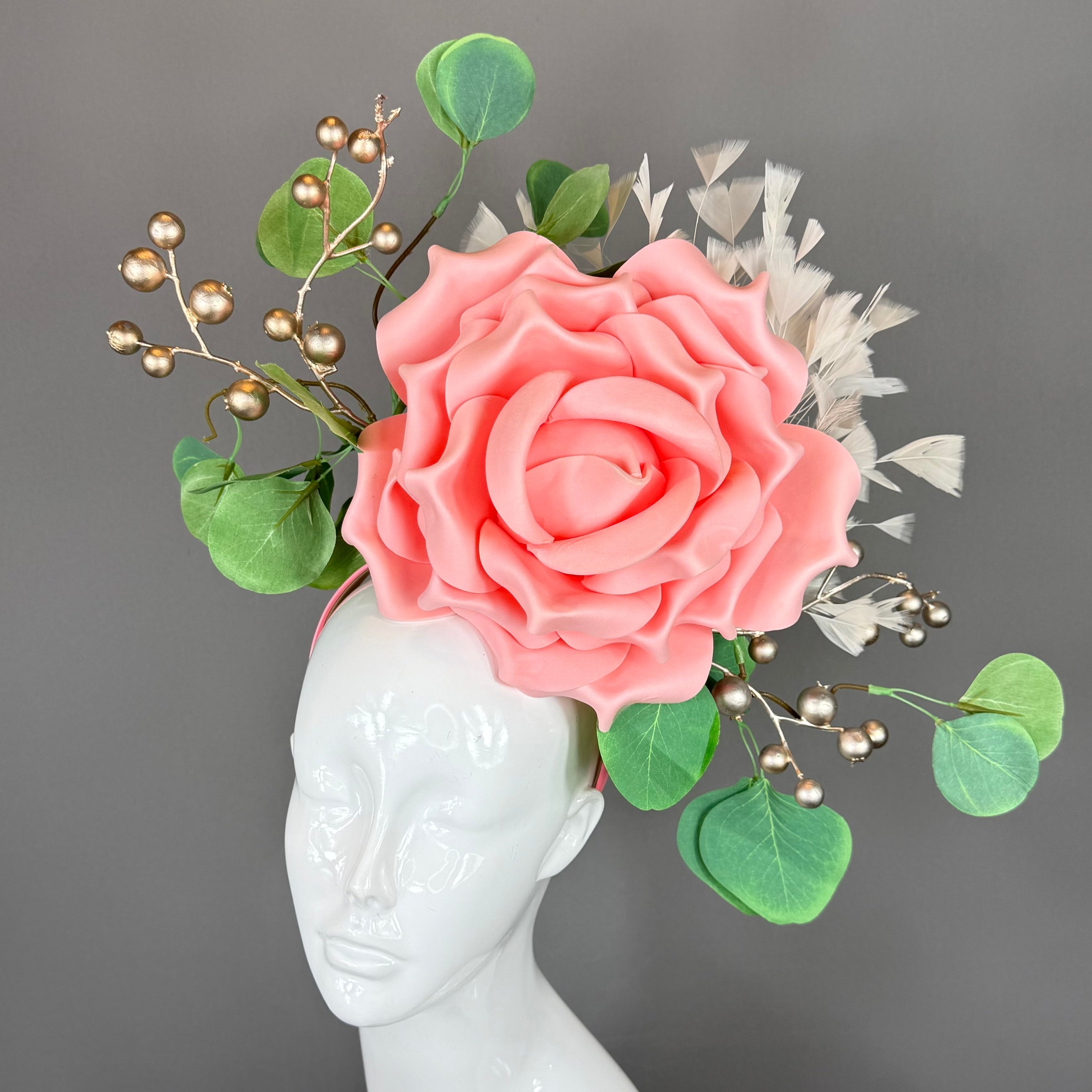 Kentucky Derby Fascinator Hat | Peachy Pink & Green Flower Headpiece | Derbyologie