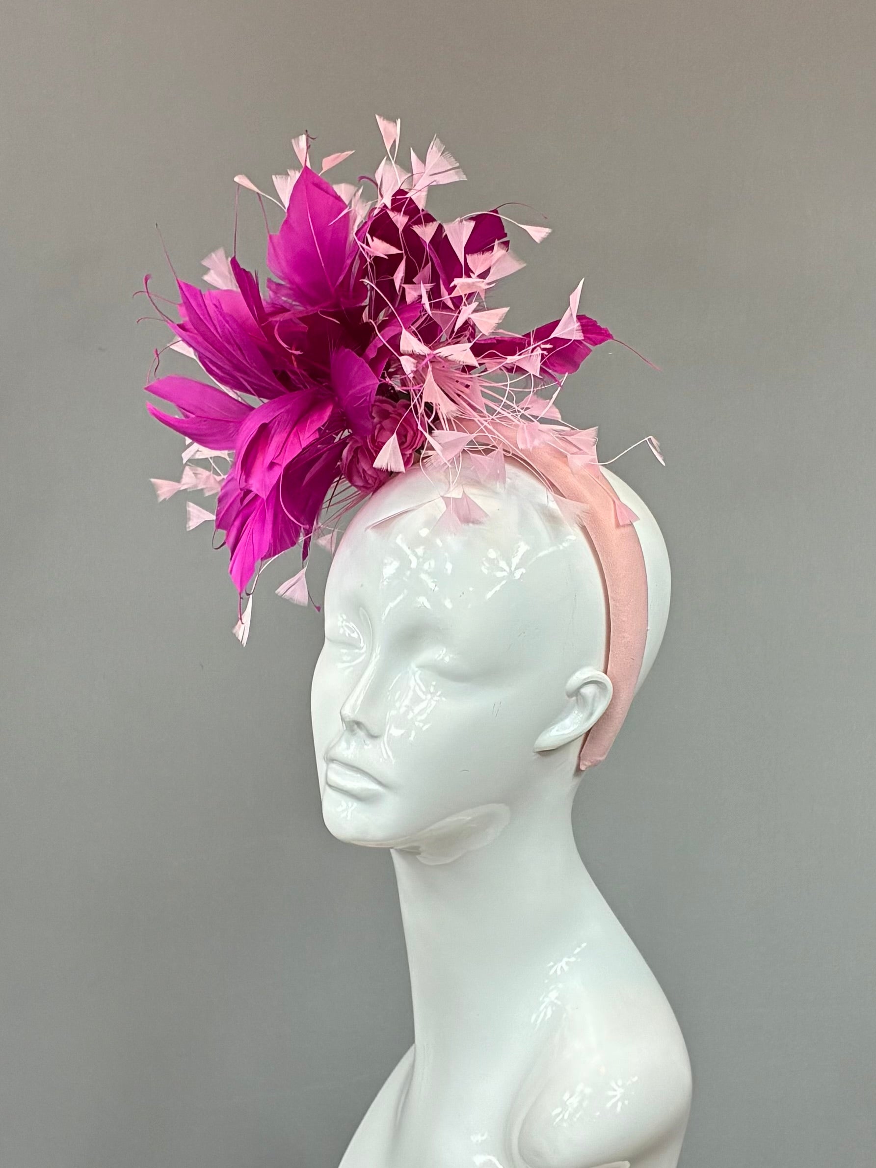 Kentucky Derby Fascinator Hat | Fuchsia and light pink feathered  Headband Hat | Derbyologie