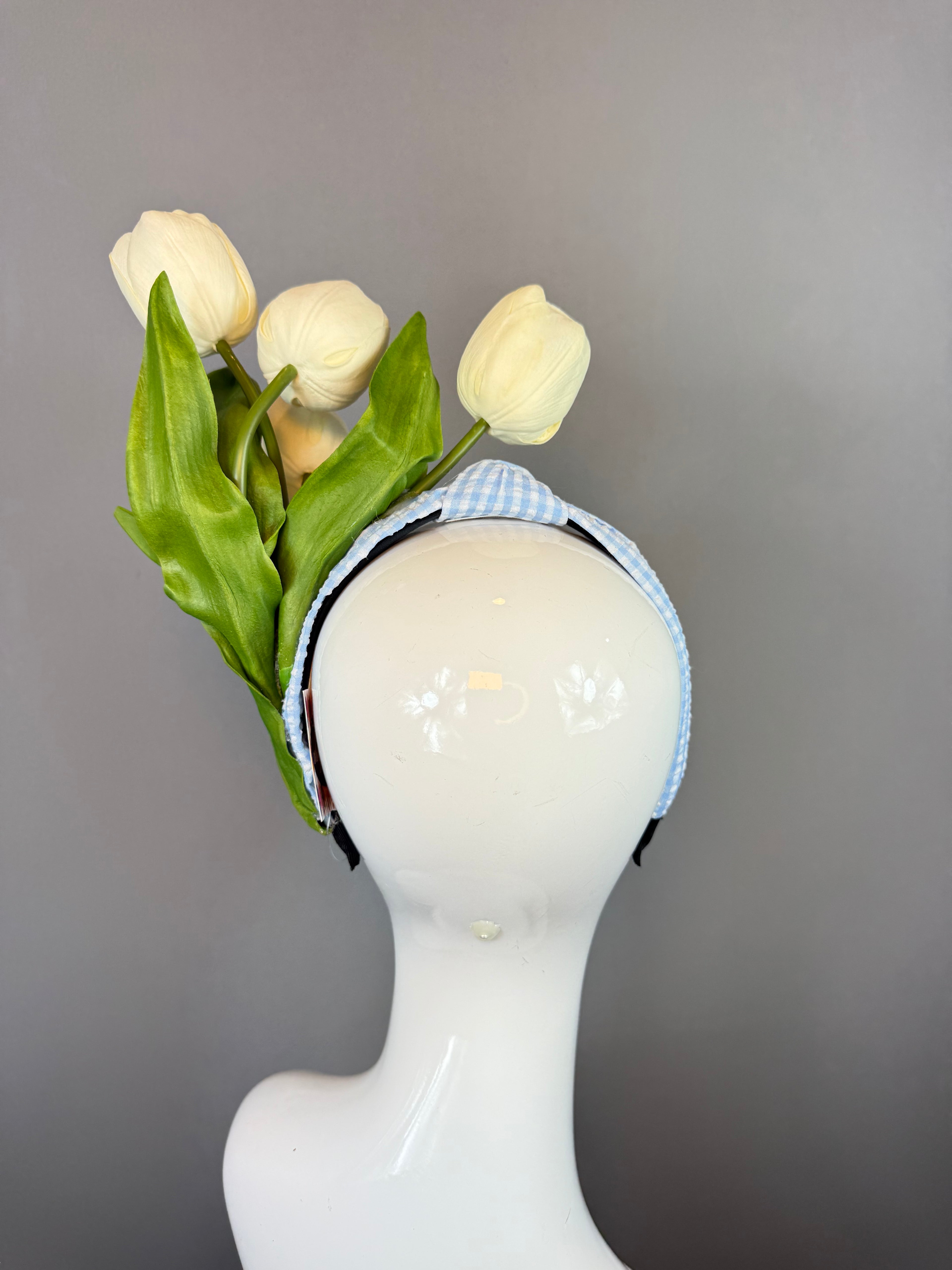 Kentucky Derby Fascinator Hat | Blue and White Tulip Headpiece | Derbyologie