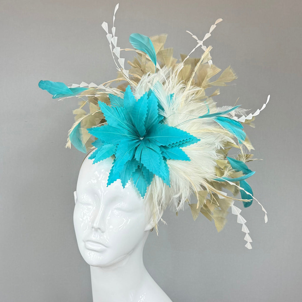 Kentucky Derby Fascinator Hat | Teal, Cream, Tan Headpiece | Derbyologie