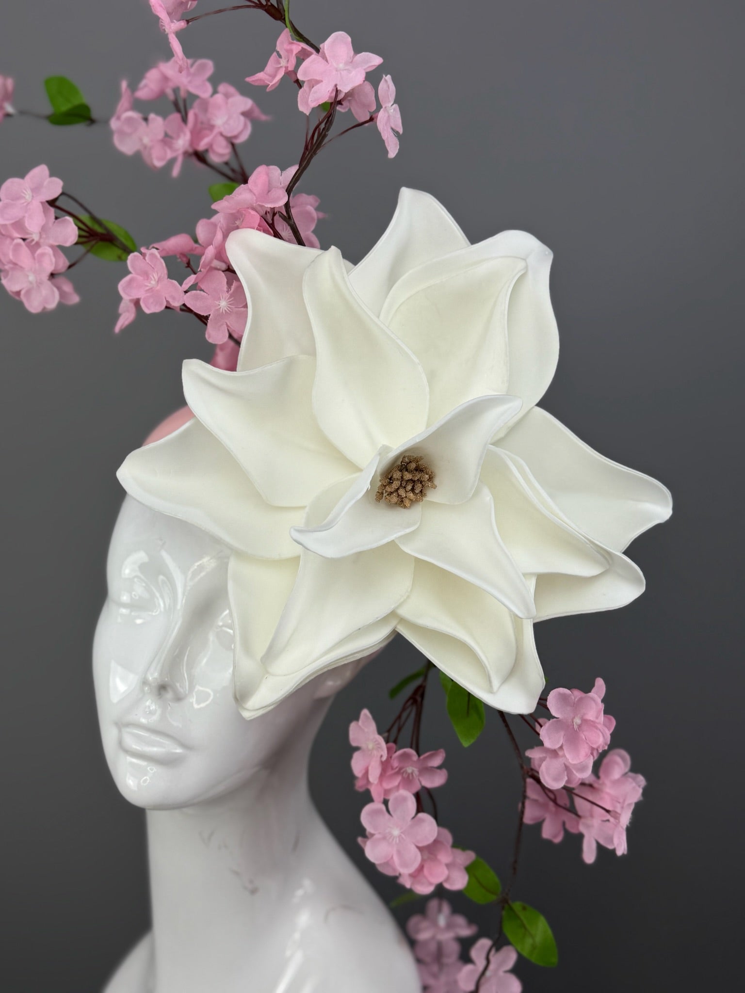 Pink and White Kentucky Derby fascinator, Derby Hat Alternative (GOLD LINE)