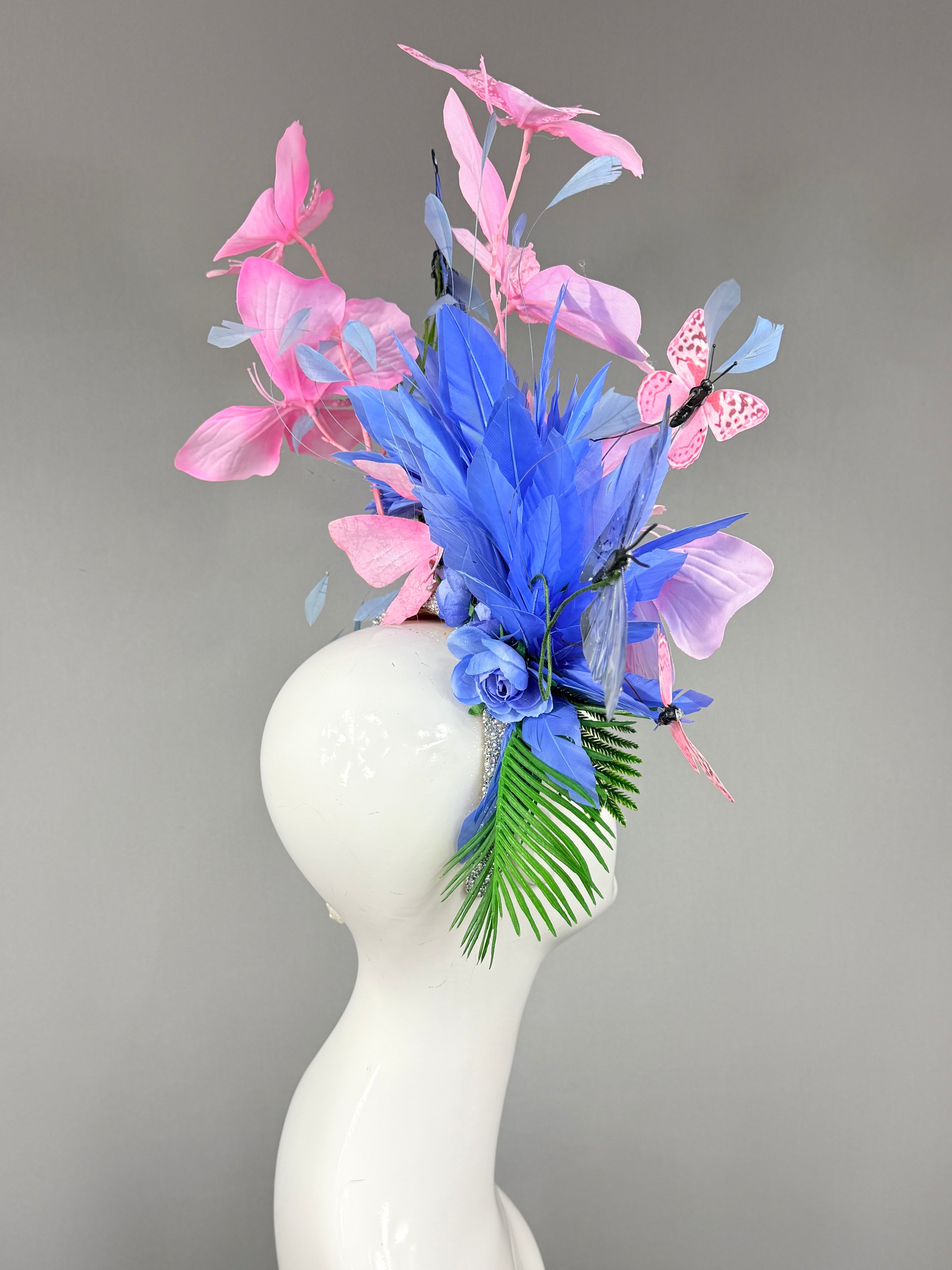 Kentucky Derby Fascinator Hat | Blue, Green Butterfly Derby Hat Headband| Derbyologie