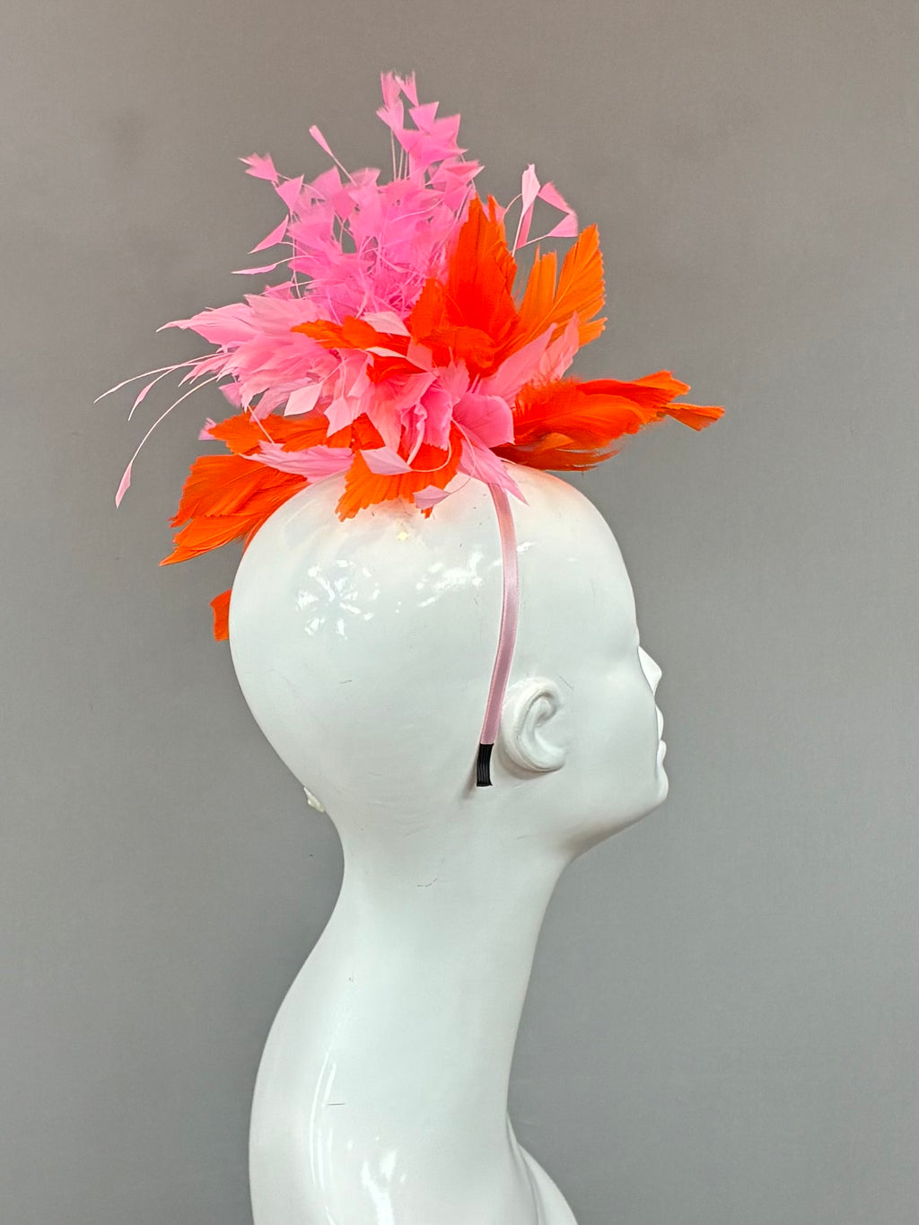 Kentucky Derby Fascinator Hat | pink and orange feathered  Headband Hat | Derbyologie