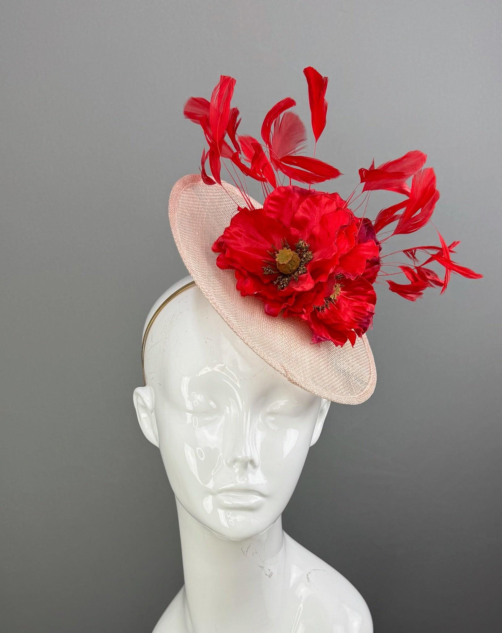 Kentucky Derby Fascinator Hat | Red and Pink Flower Hat | Derbyologie