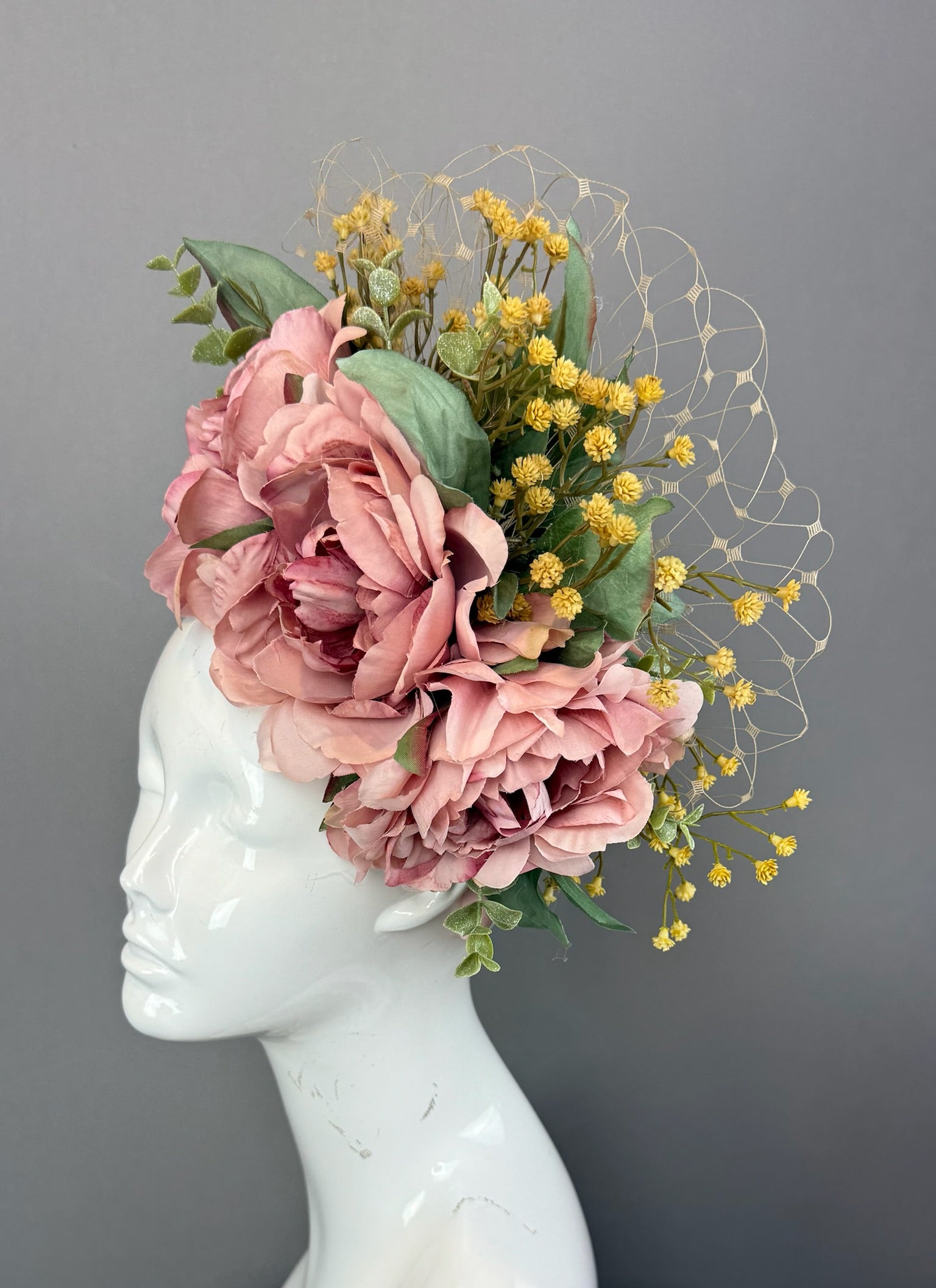 Mauve and Green Kentucky Derby fascinator, Derby Hat Alternative, Garden Collection (GOLD LINE)