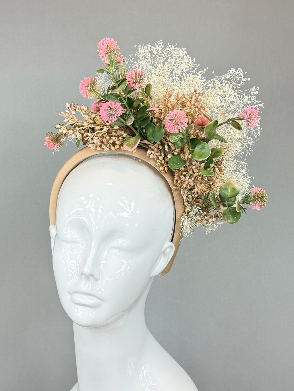 Kentucky Derby Fascinator Hat | Gold, Pink, White, and Green Flower Hat | Derbyologie