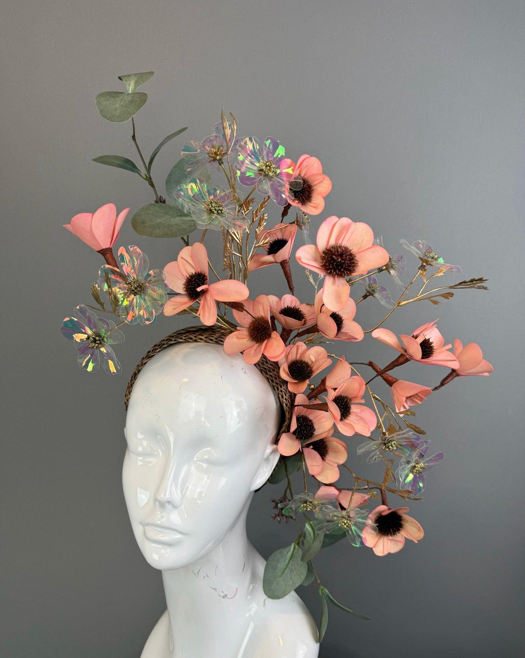 Kentucky Derby Fascinator Hat | Peachy Pink & Green Flower Headpiece | Derbyologie