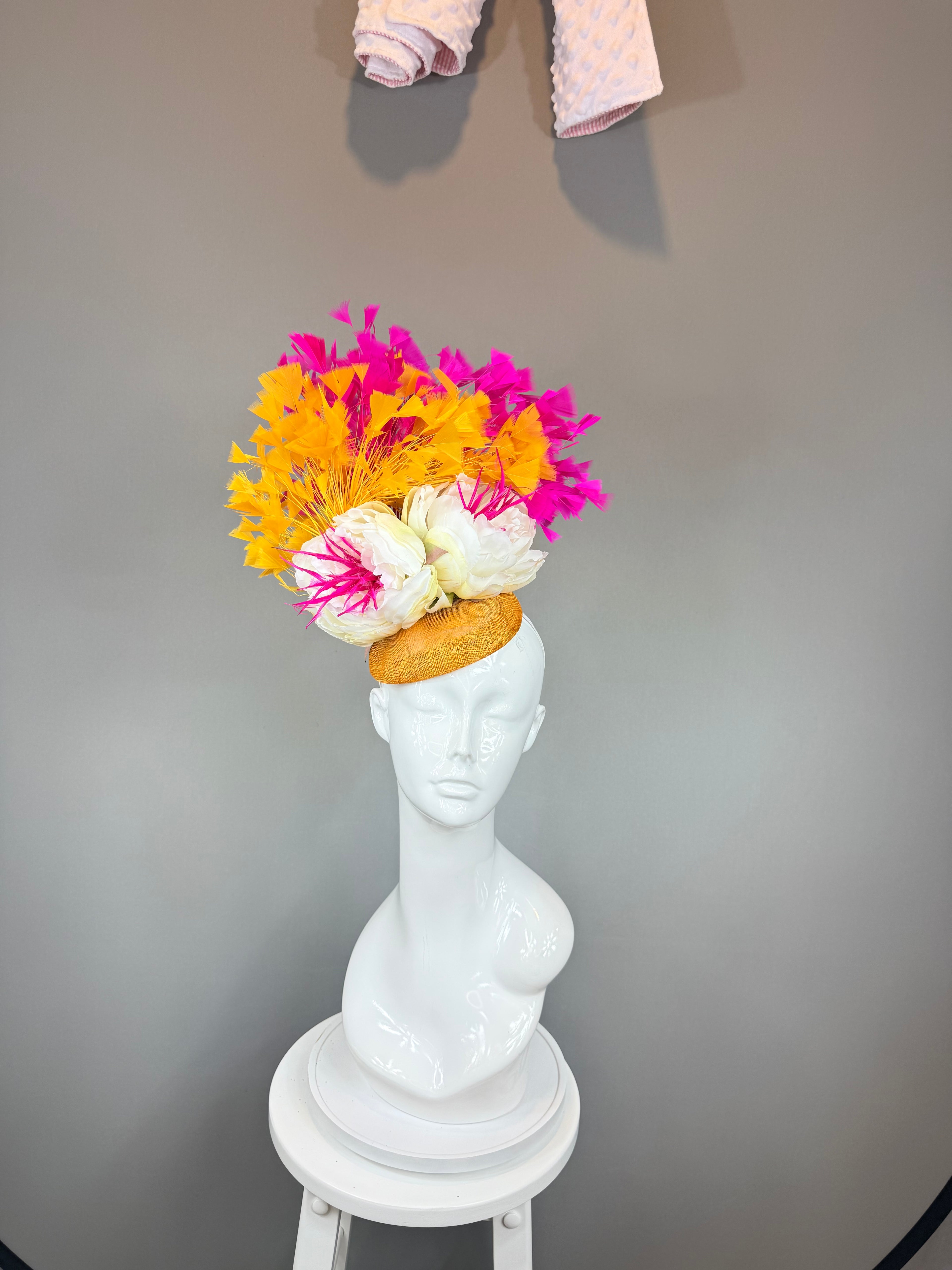 Kentucky Derby Fascinator Hat | Pink, Orange, and White Flower Headpiece | Derbyologie