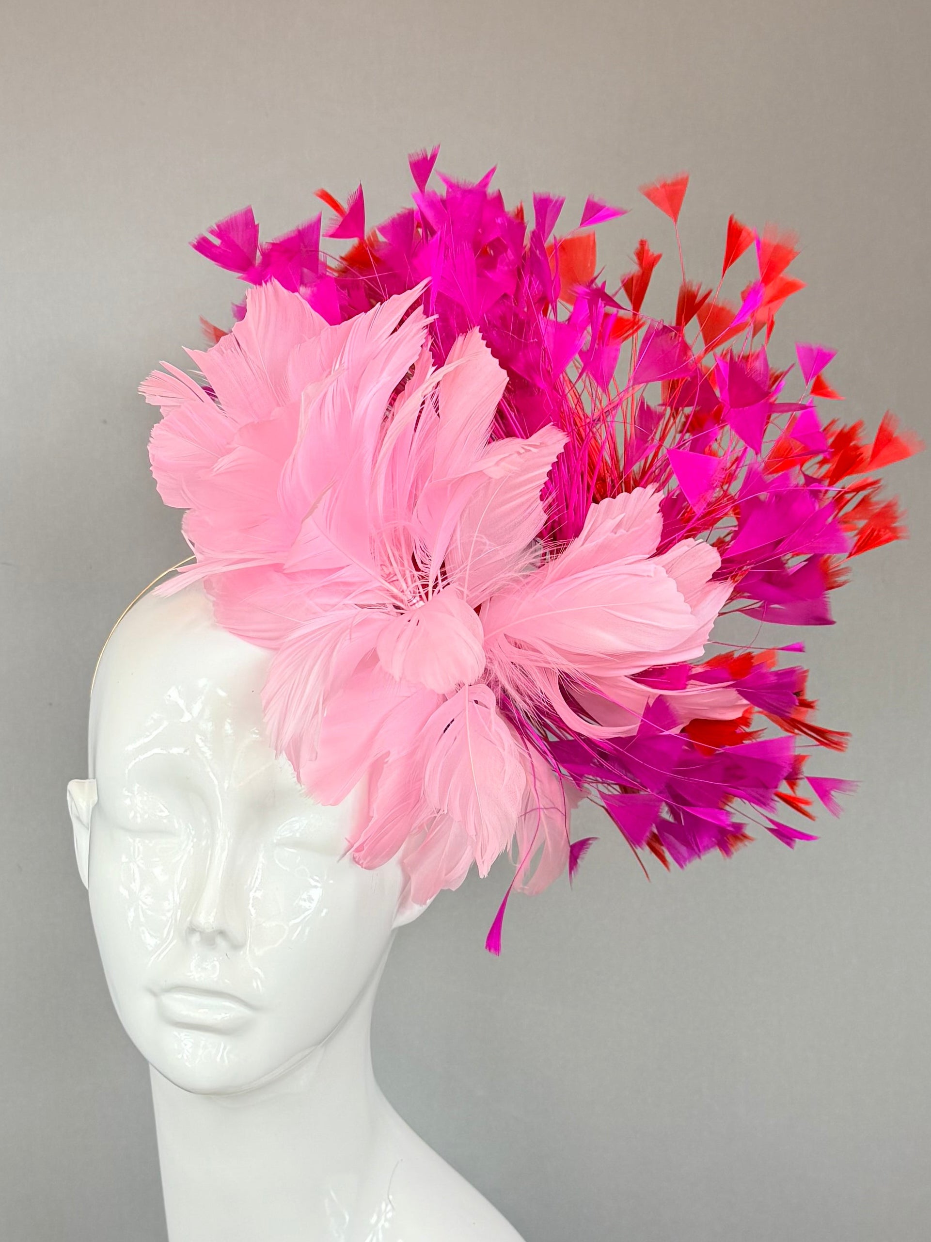 Pink, Fuchsia, and Red  Derby Fascinator, Kentucky Derby Hat Alternative, Kentucky derby hat (GOLD LINE)