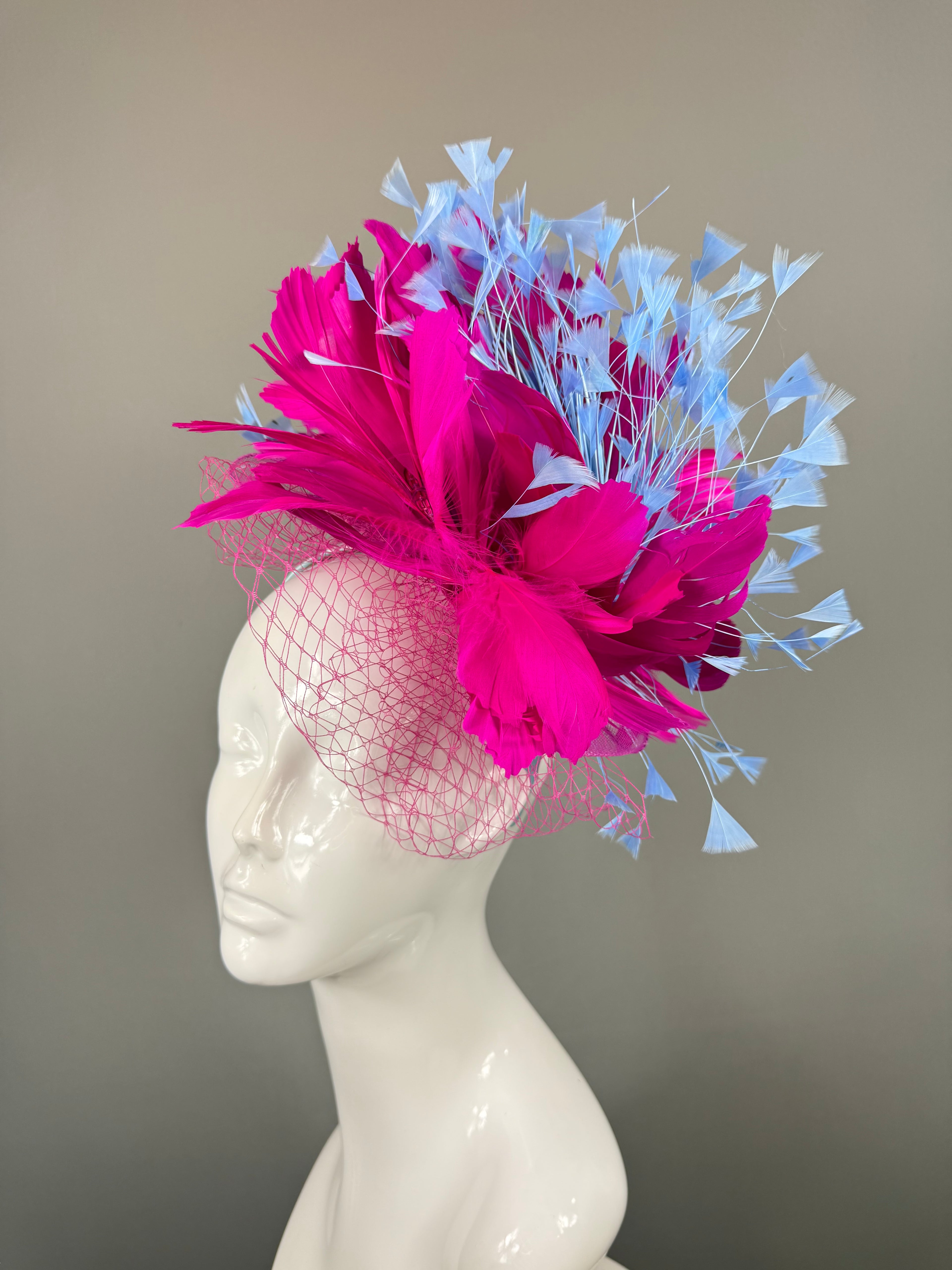 Pink and Blue Derby Fascinator, Kentucky Derby Hat Alternative, Kentucky derby hat (GOLD LINE)