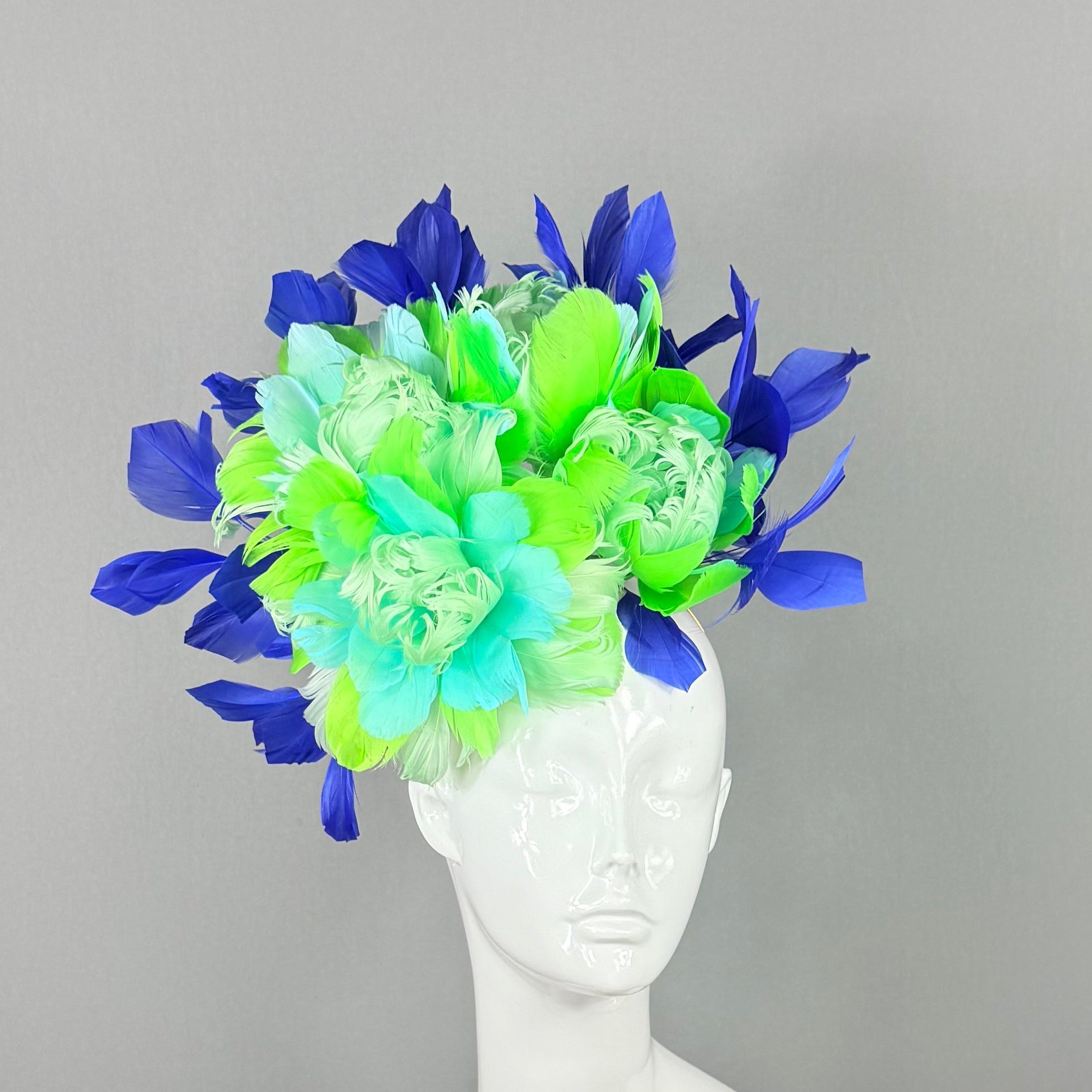 Kentucky Derby Fascinator Hat | Blue, Green and Turquoise Feather Headpiece | Derbyologie