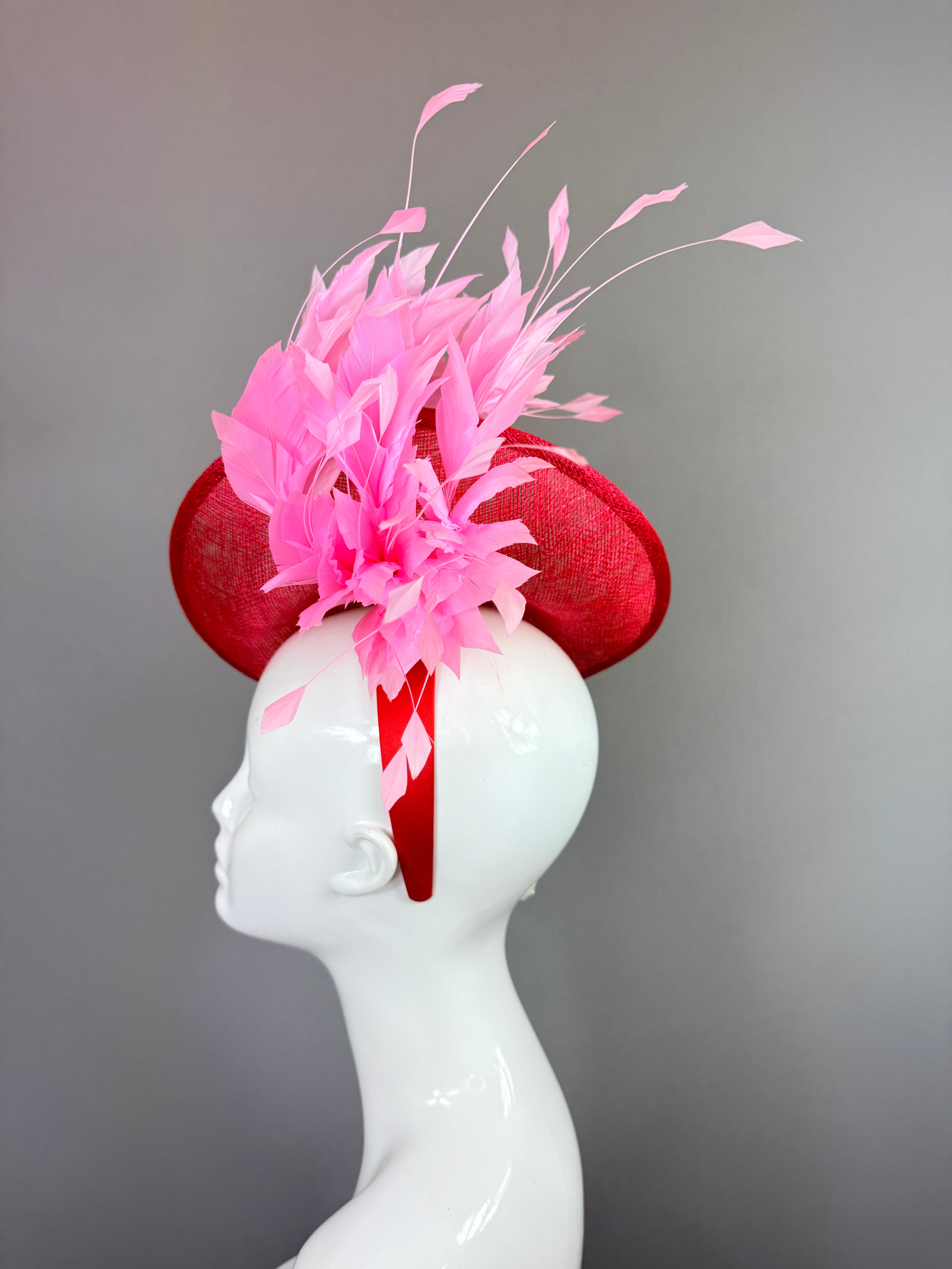 Kentucky Derby Fascinator Hat | Red and Pink Headpiece | Derbyologie