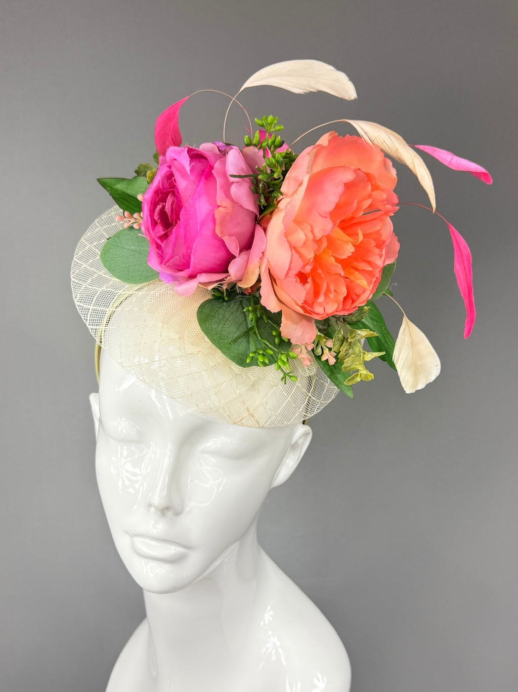 Kentucky Derby Fascinator Hat | Pink flower arrangement Headpiece | Derbyologie