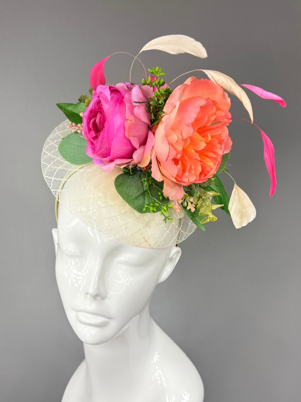 Kentucky Derby Fascinator Hat | Pink flower arrangement Headpiece | Derbyologie