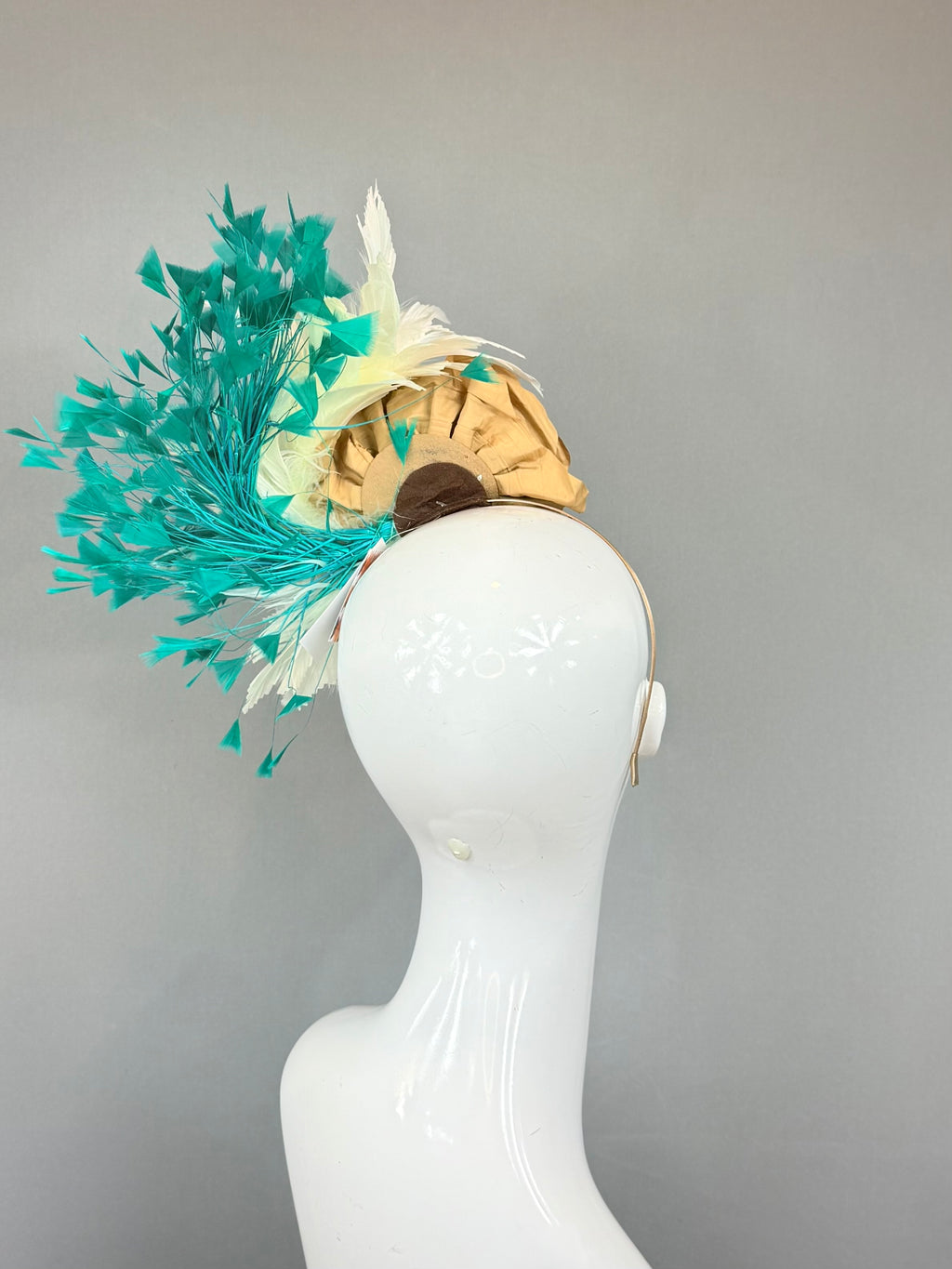 Kentucky Derby Fascinator Hat | Tan, Cream and Teal Headpiece | Derbyologie