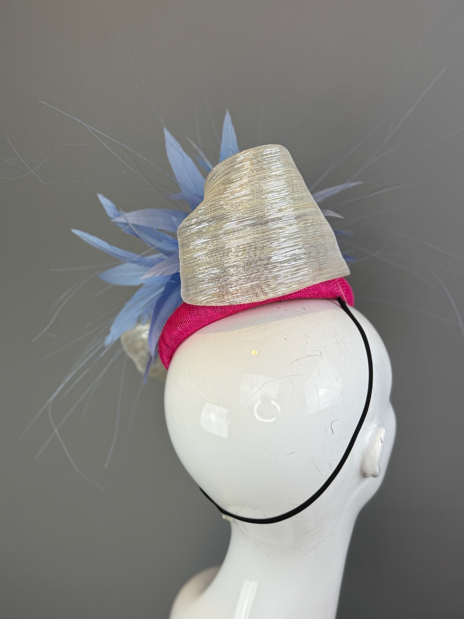 Periwinkle, Pink and Silver Kentucky Derby fascinator, Derby Hat Alternative   (GOLD LINE)