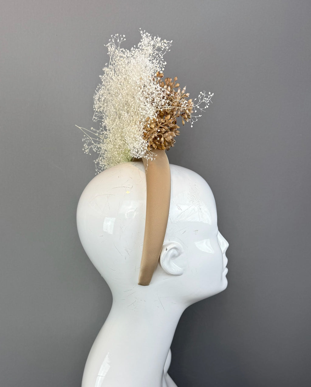 Tan and White Kentucky Derby fascinator, Derby Hat Alternative (GOLD LINE)