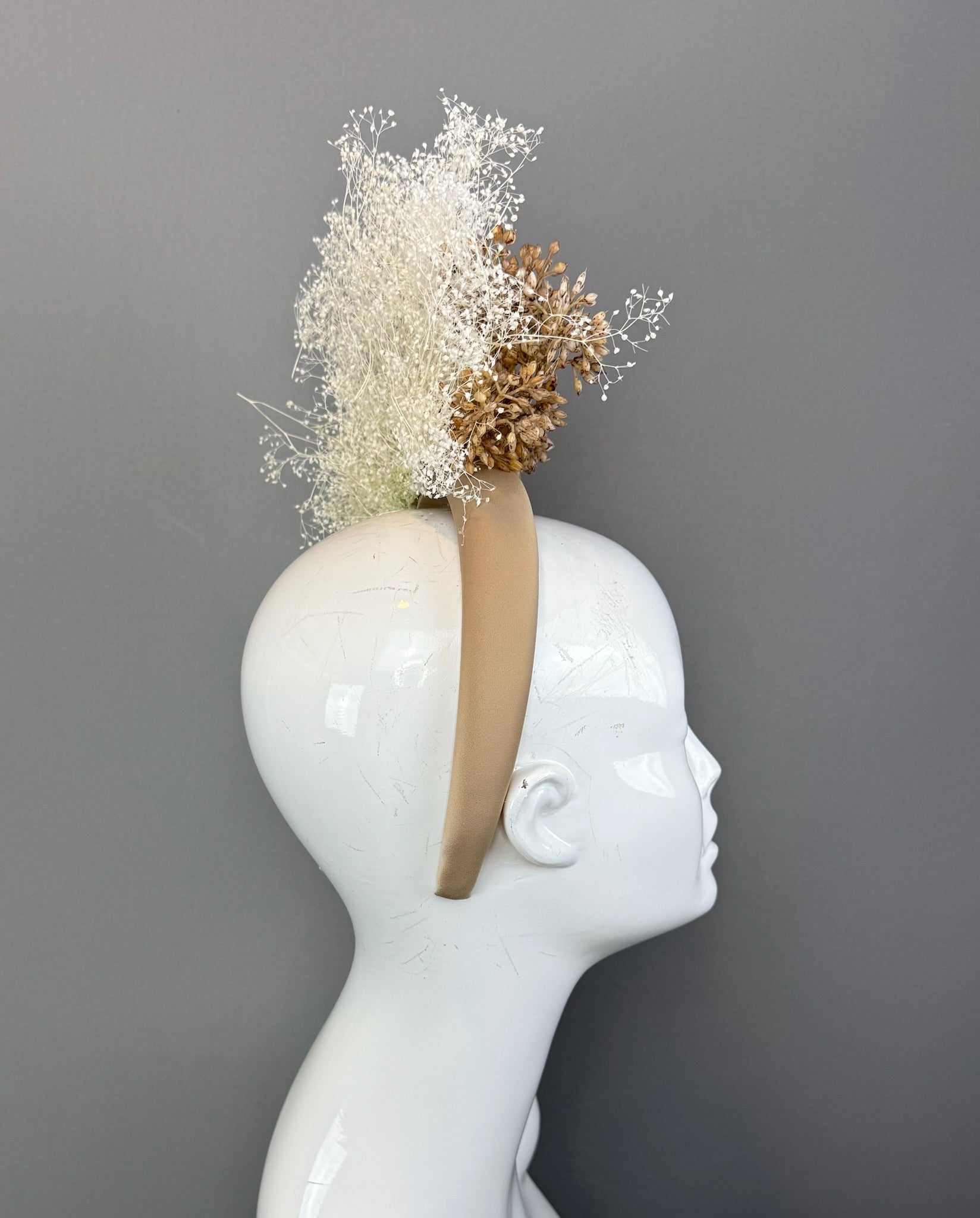 Tan and White Kentucky Derby fascinator, Derby Hat Alternative (GOLD LINE)