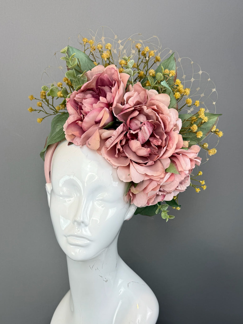 Mauve and Green Kentucky Derby fascinator, Derby Hat Alternative, Garden Collection (GOLD LINE)