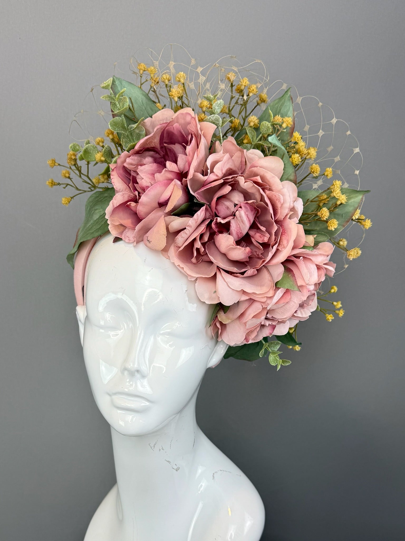 Mauve and Green Kentucky Derby fascinator, Derby Hat Alternative, Garden Collection (GOLD LINE)