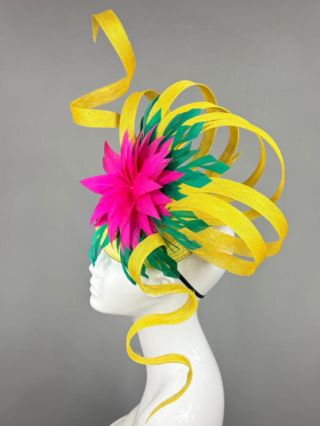 Kentucky Derby Fascinator Hat | Fuchsia, green, and yellow  Headband Hat | Derbyologie