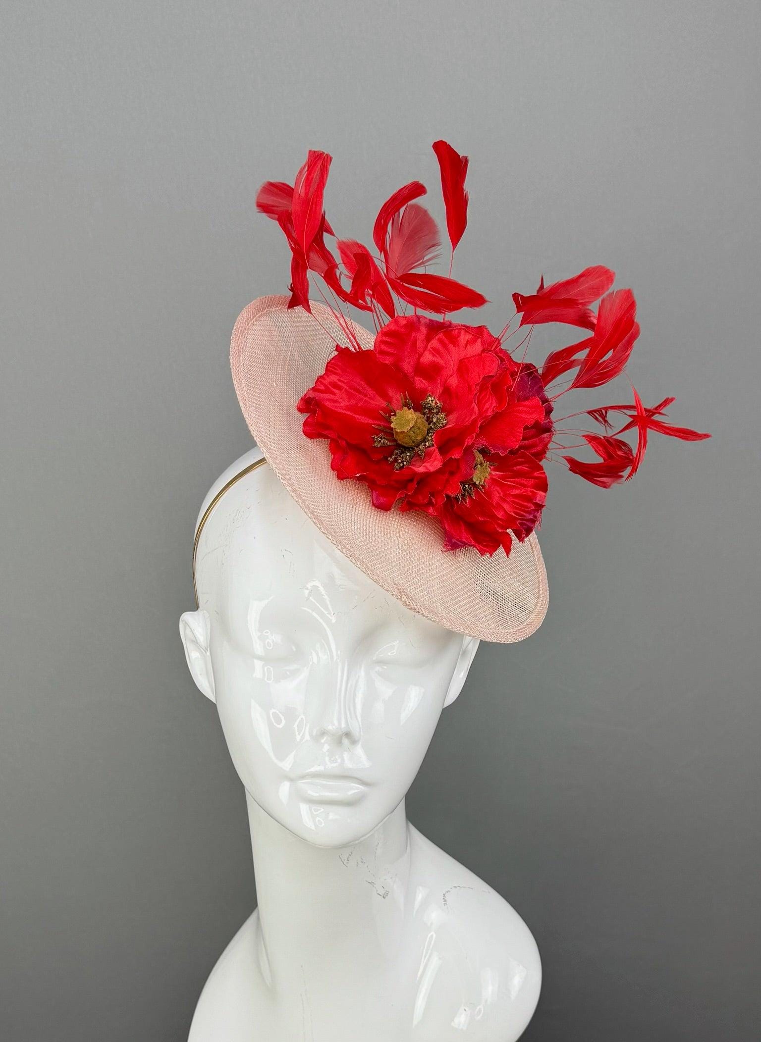 Kentucky Derby Fascinator Hat | Red and Pink Flower Hat | Derbyologie