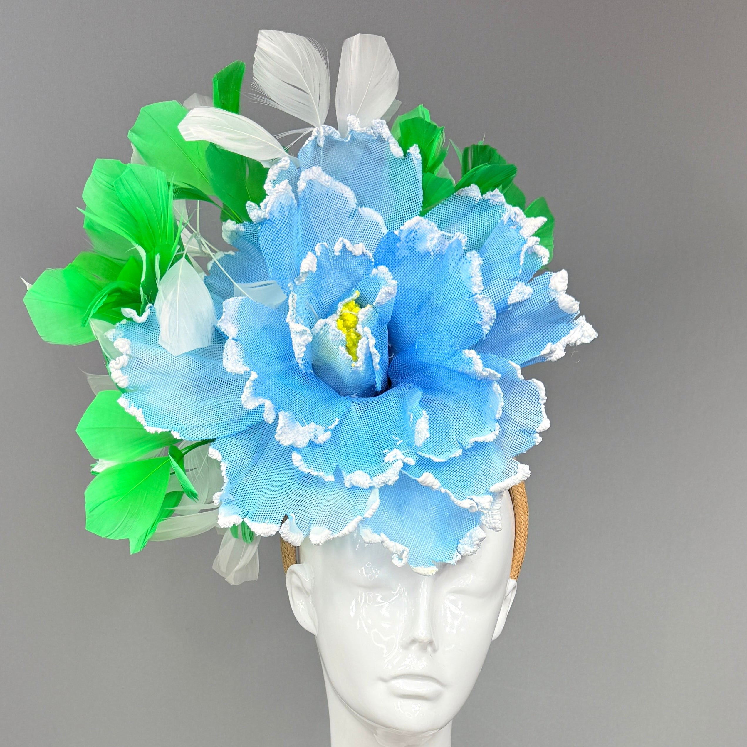 Kentucky Derby Fascinator Hat | Blue, green, and white  Headband Hat | Derbyologie