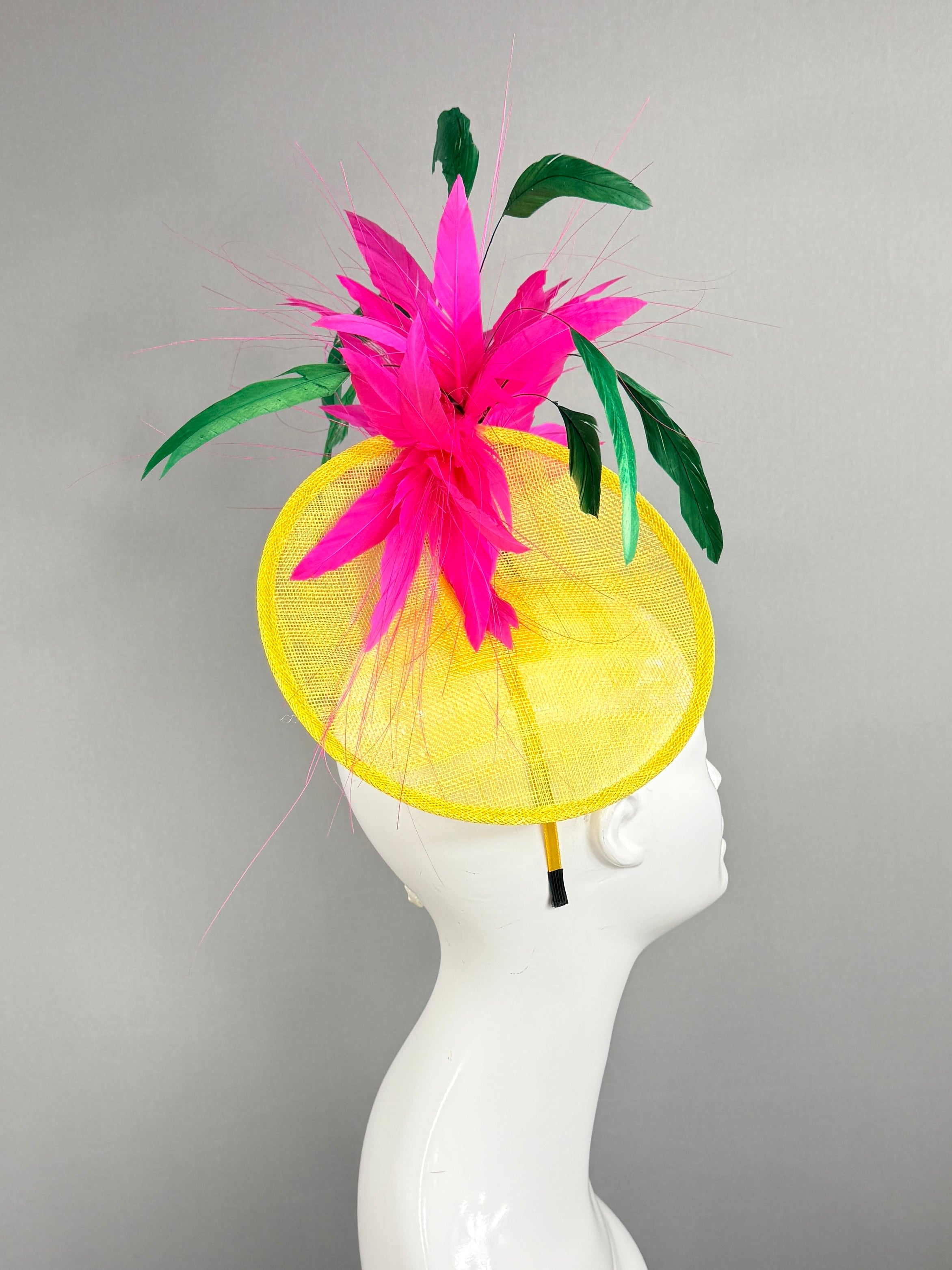 Kentucky Derby Fascinator Hat | Fuchsia, green, and yellow Headpiece | Derbyologie