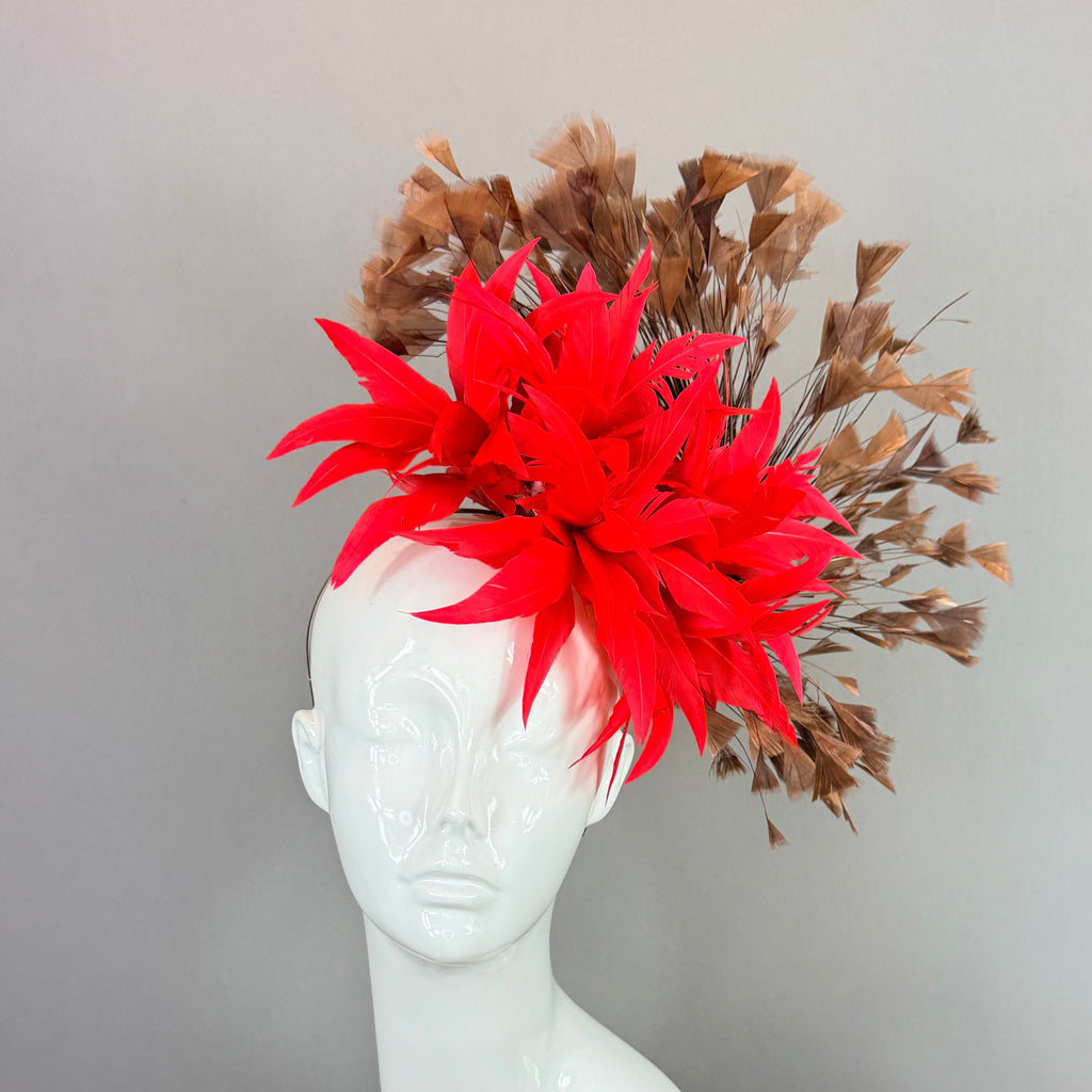 Kentucky Derby Fascinator Hat | Red & Brown Headpiece | Derbyologie