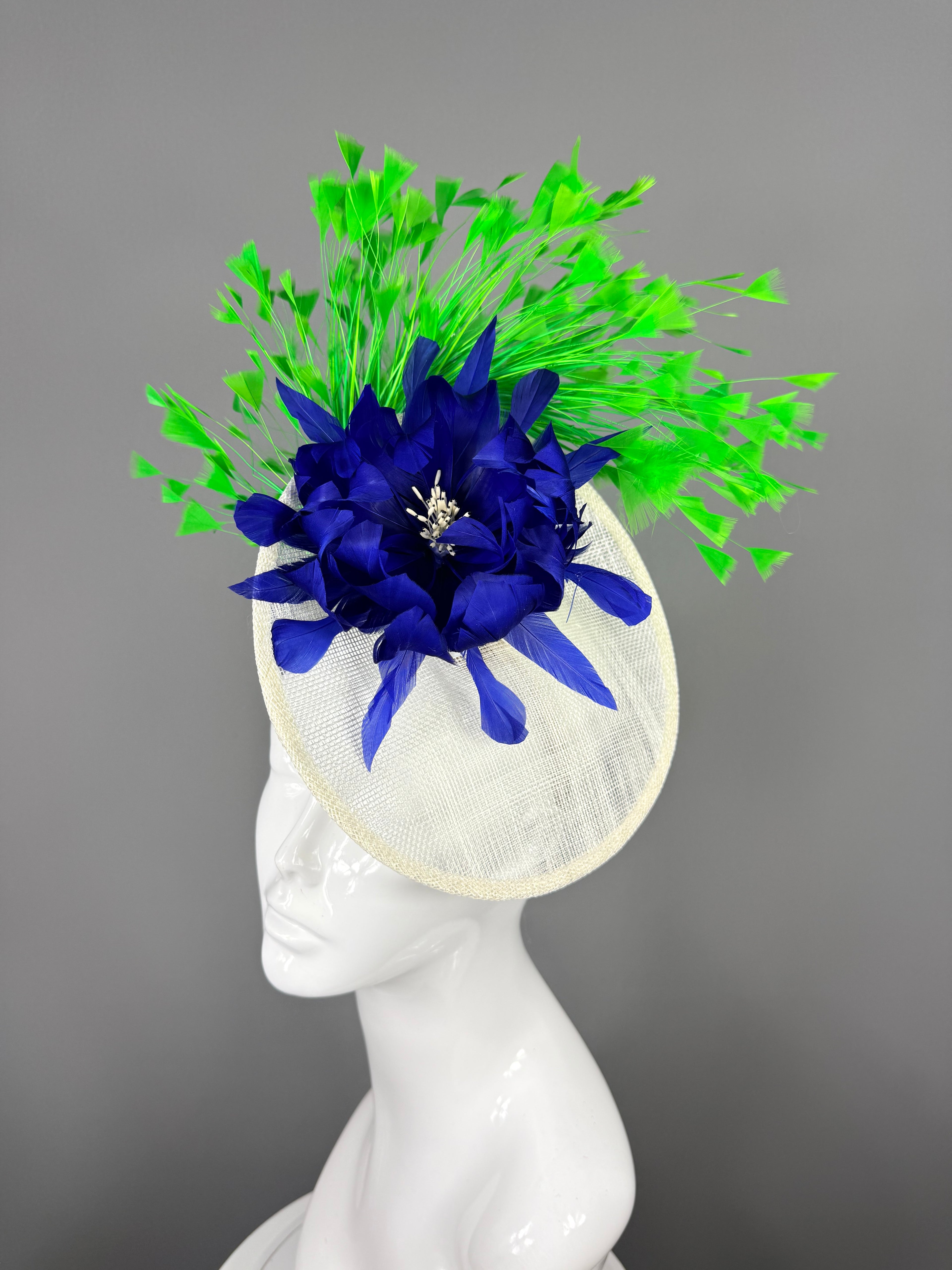 Kentucky Derby Fascinator Hat | Green & Blue Feather Headpiece | Derbyologie