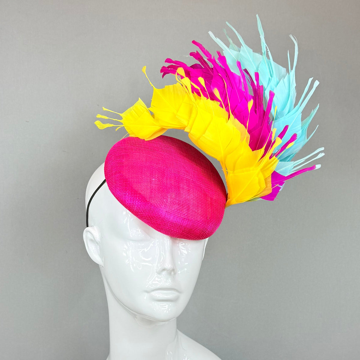 Pink, Yellow, Blue Derby Fascinator, Kentucky Derby Hat Alternative, Kentucky derby hat (GOLD LINE)