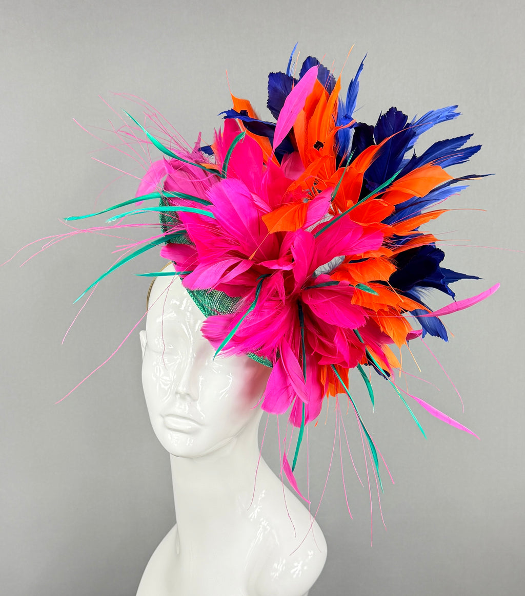 Kentucky Derby Fascinator Hat |Navy, Orange, Pink, and Green Headpiece | Derbyologie