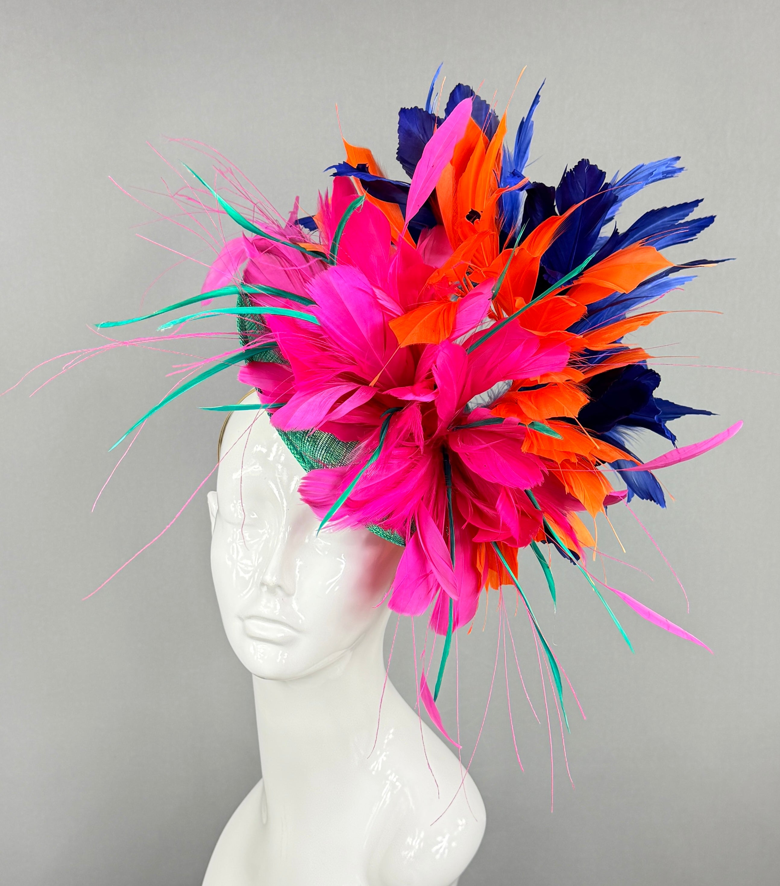 Kentucky Derby Fascinator Hat |Navy, Orange, Pink, and Green Headpiece | Derbyologie
