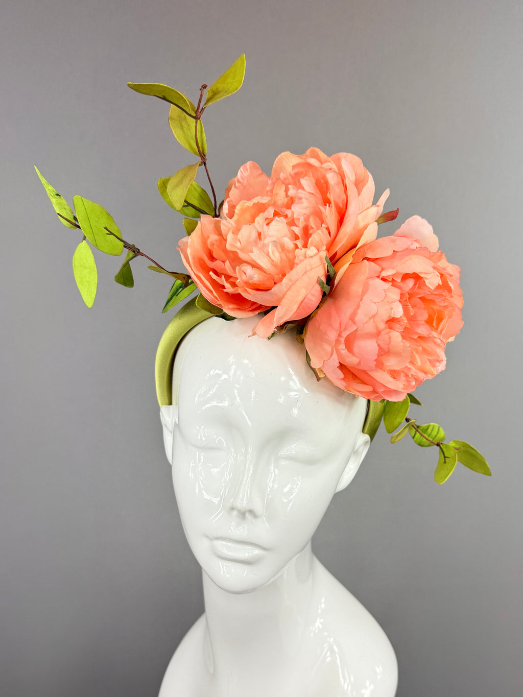 Kentucky Derby Fascinator Hat |Peach and green Headpiece | Derbyologie
