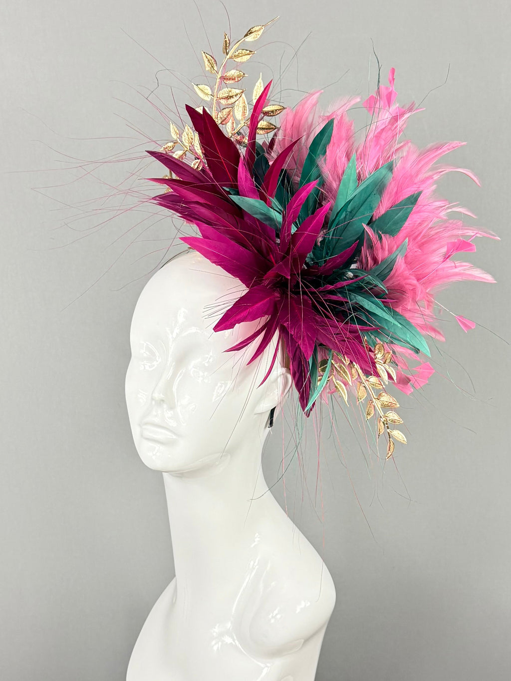 Kentucky Derby Fascinator Hat | Pink, Green, Burgundy and Gold Headpiece | Derbyologie