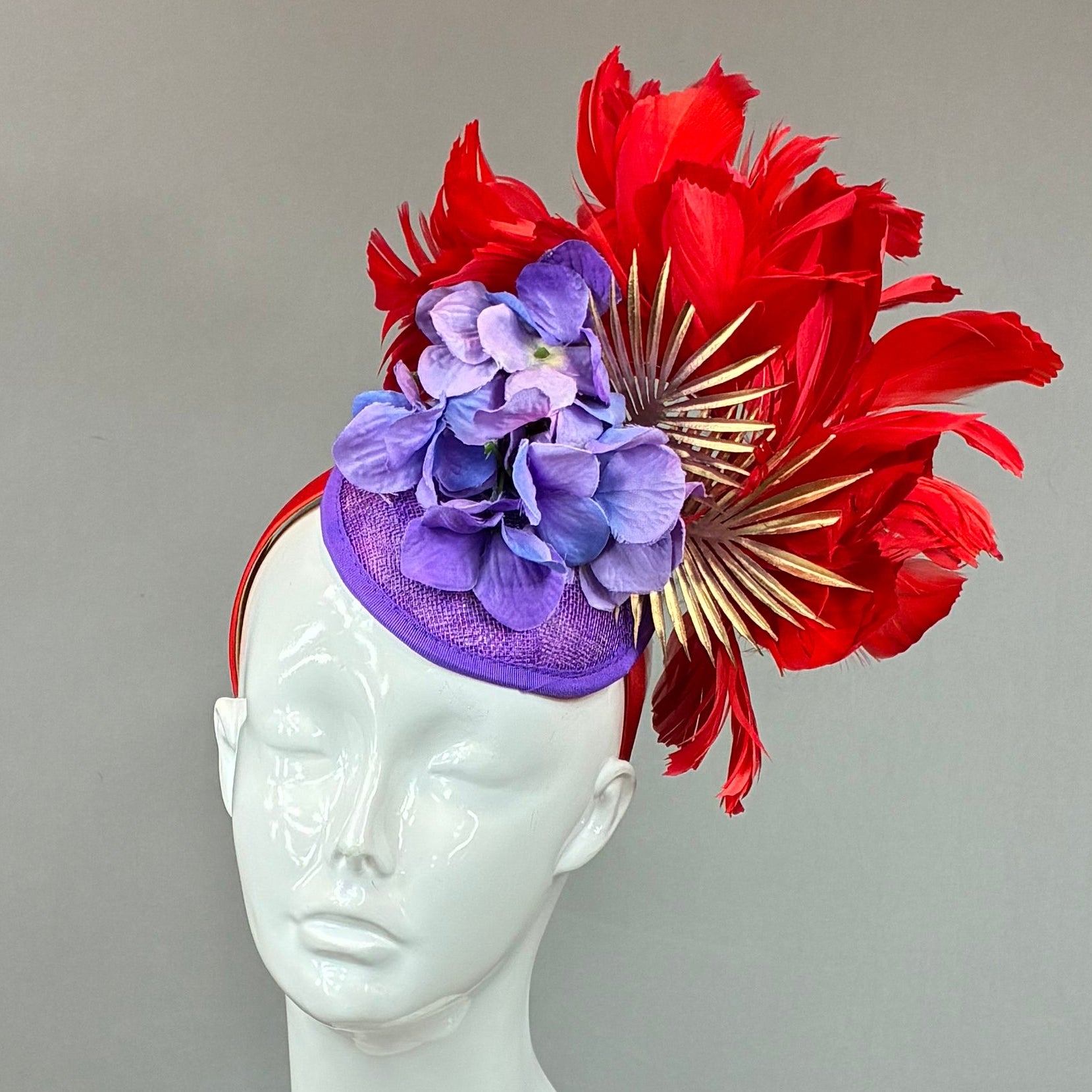 Kentucky Derby Fascinator Hat | Red, Gold, and Purple Headpiece | Derbyologie