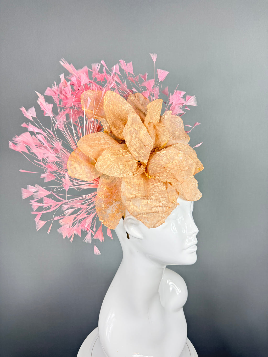Kentucky Derby Fascinator Hat | Pink & Beige Flower Headpiece | Derbyologie